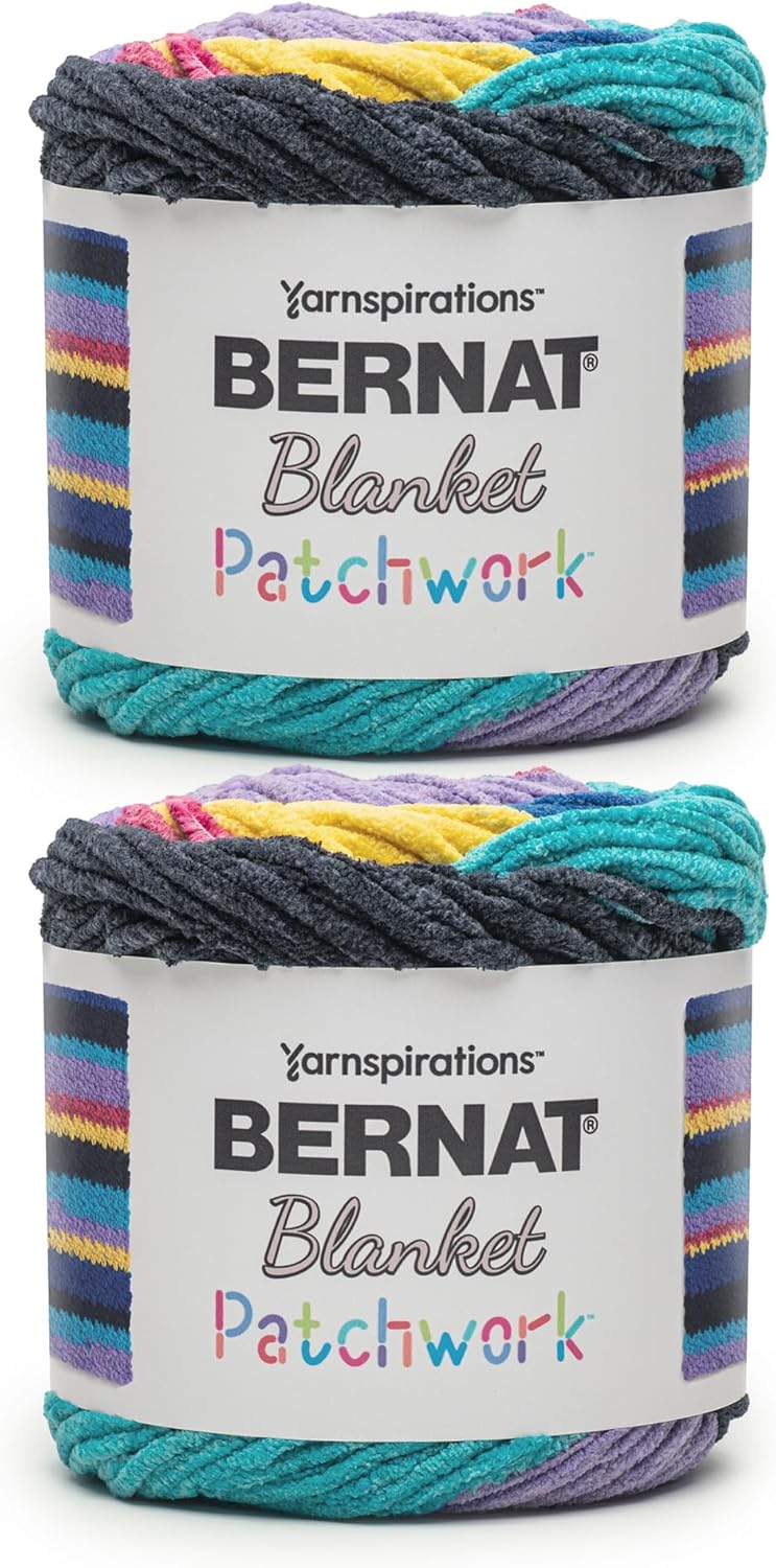 Blanket Patchwork 90s Vibe Yarn – 2 Pack Super Bulky #6, 300g / 10.5oz Each, 220 Yards, 100% Polyester for Knitting, Crochet & DIY Projects