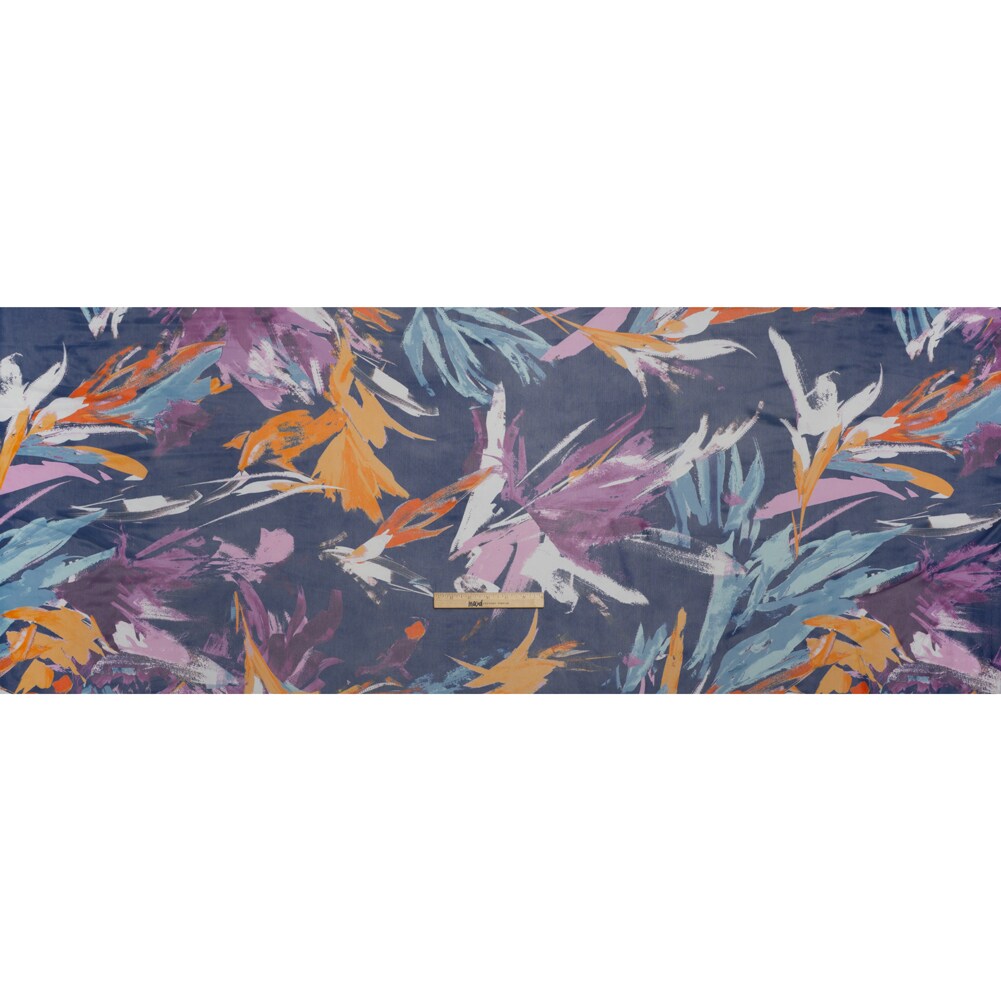 1 Yard Navy, Plum and Orange Painterly Floral Stretch Polyester Mesh Designer Deadstock Fabric 56 Inch Width