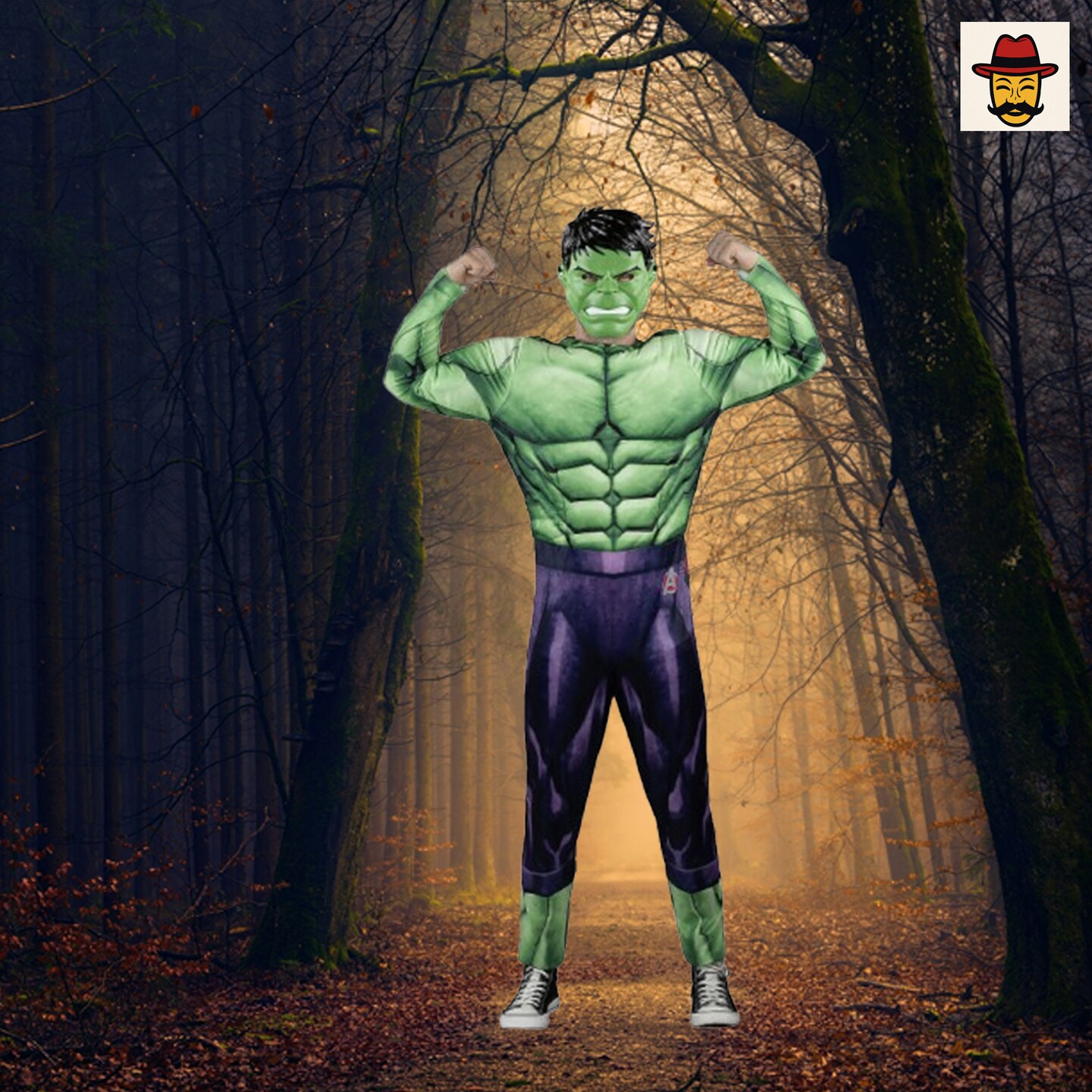 Marvel Hulk Costume Padded Green Jumpsuit with Mask and Avengers Logo