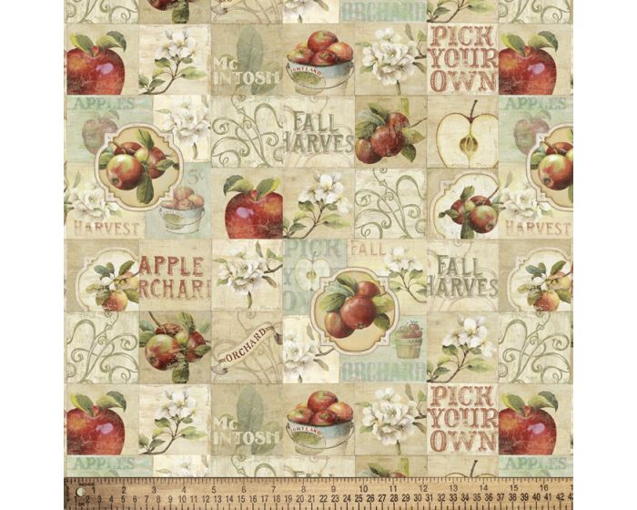 Apples Orchard Cotton Fabric | By the Yard | Sewing and Crafting | 44 inches wide