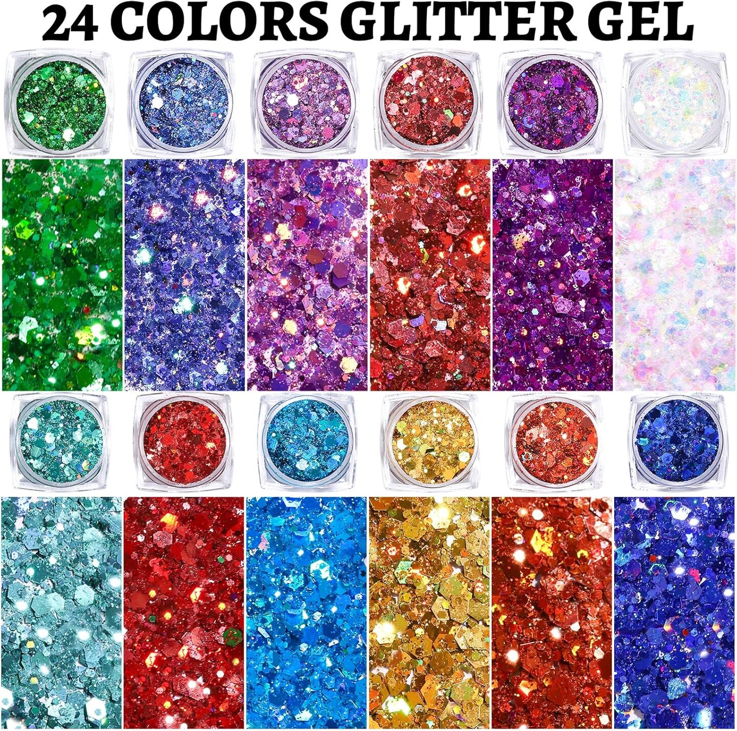 24 Colors Body &#x26; Hair Glitter Gel - Face, Body