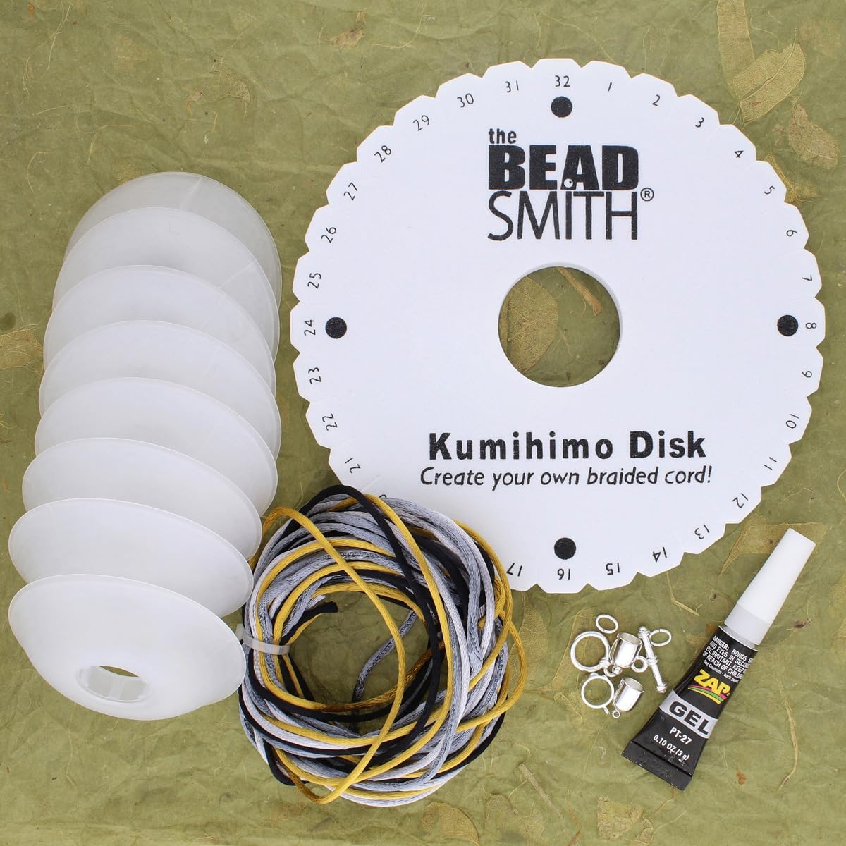 The Beadsmith Kumihimo Starter Kit – Includes Disk, Adhesive, Bobbins, Findings, Cord and Instructions & Projects – Japanese Art of Braiding –Beginner Set with All Your Jewelry Tools to Get Started