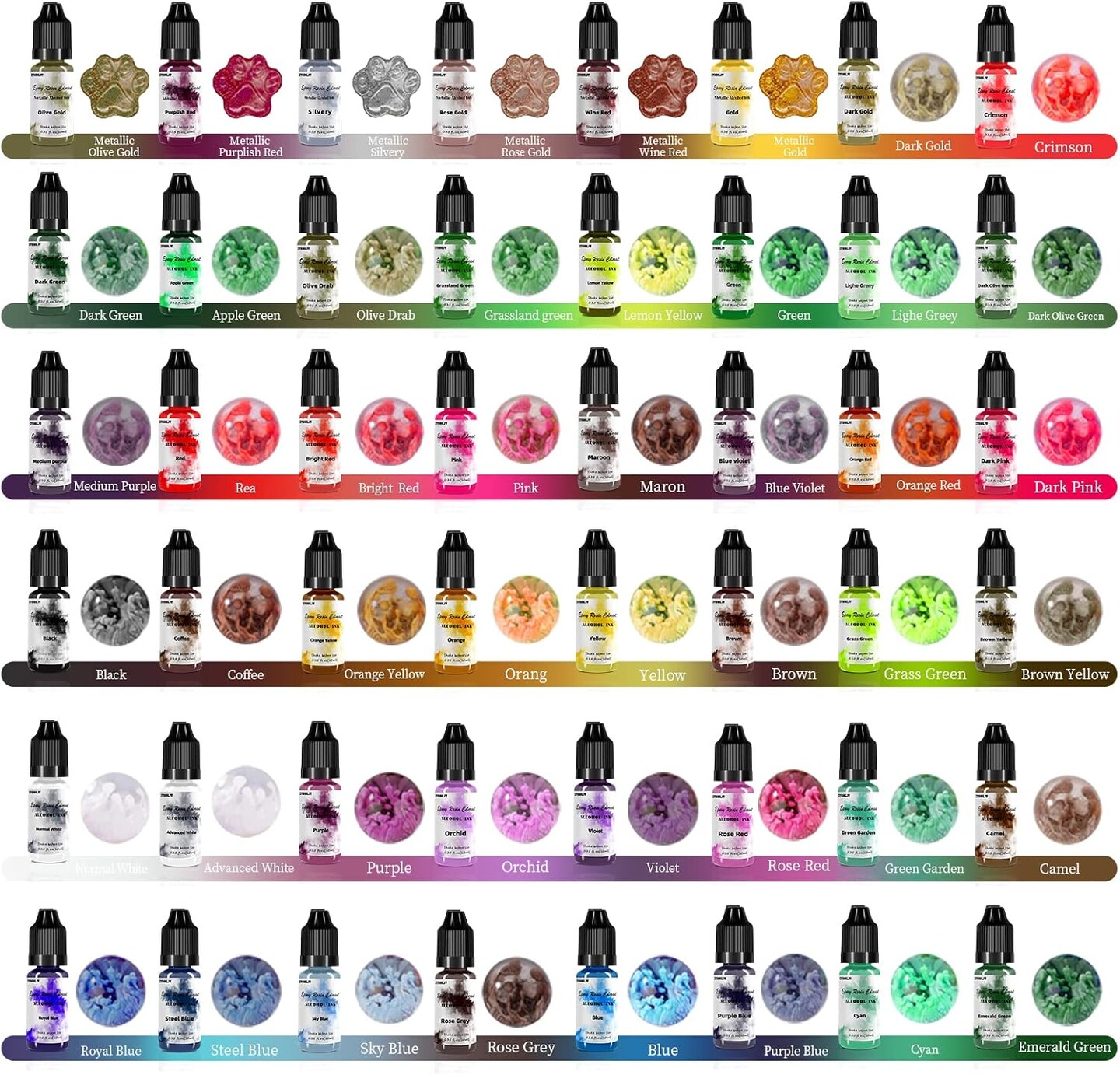 Alcohol Ink Set – 48 Bottles, Vibrant High-Concentration Alcohol-Based Inks, 10ml Each, Perfect for Resin Art, Coasters, Tumblers, Petri Dishes, and Fluid Painting