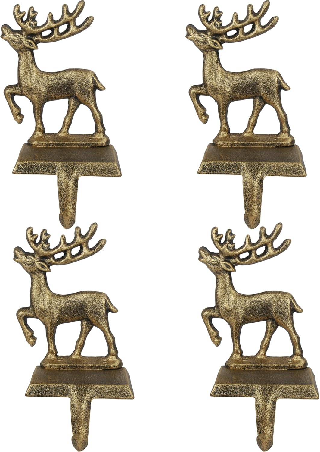 4 Pcs Christmas Stocking Holders Metal Reindeer Pattern Mantel Hooks Anti-Slip Fireplace Hangers Iron Heavy Duty Iron Stocking Holder for Fireplace Xmas Decor