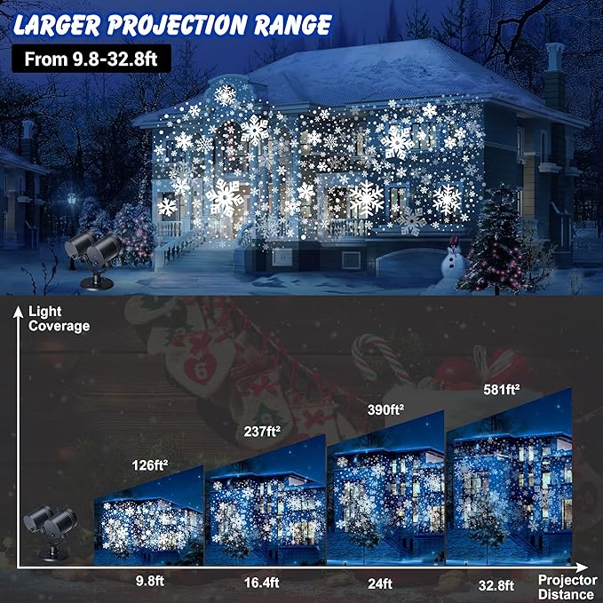Snowflake Christmas Projector Lights Outdoor, Double Head Dynamic Snowflake Projector Lights with Timer, Waterproof Holiday Decorative Lighting- Christmas Light for Yard Wall Indoor Xmas Decor