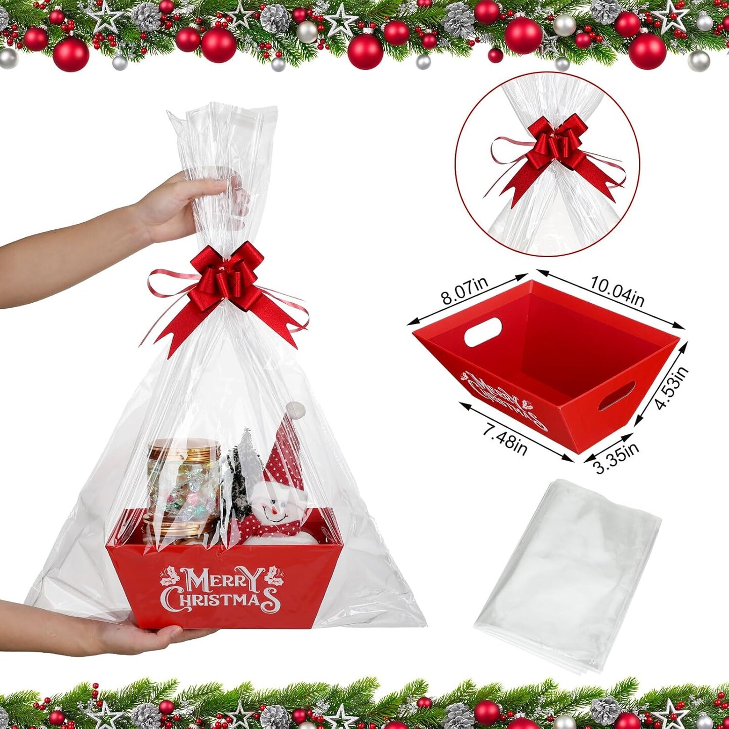 24 Set Christmas Basket for Gifts Empty 10 x 8 Inch Sturdy Empty Gift Basket Bulk with Handle Large Cardboard Empty Gift Baskets Trays to Fill Wine Candy for Xmas Holiday Birthday Party Supply