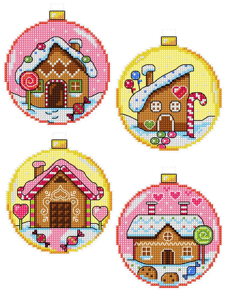 &#x22;Gingerbread Houses Baubles pink&#x22; Counted Cross-Stitch Kit
