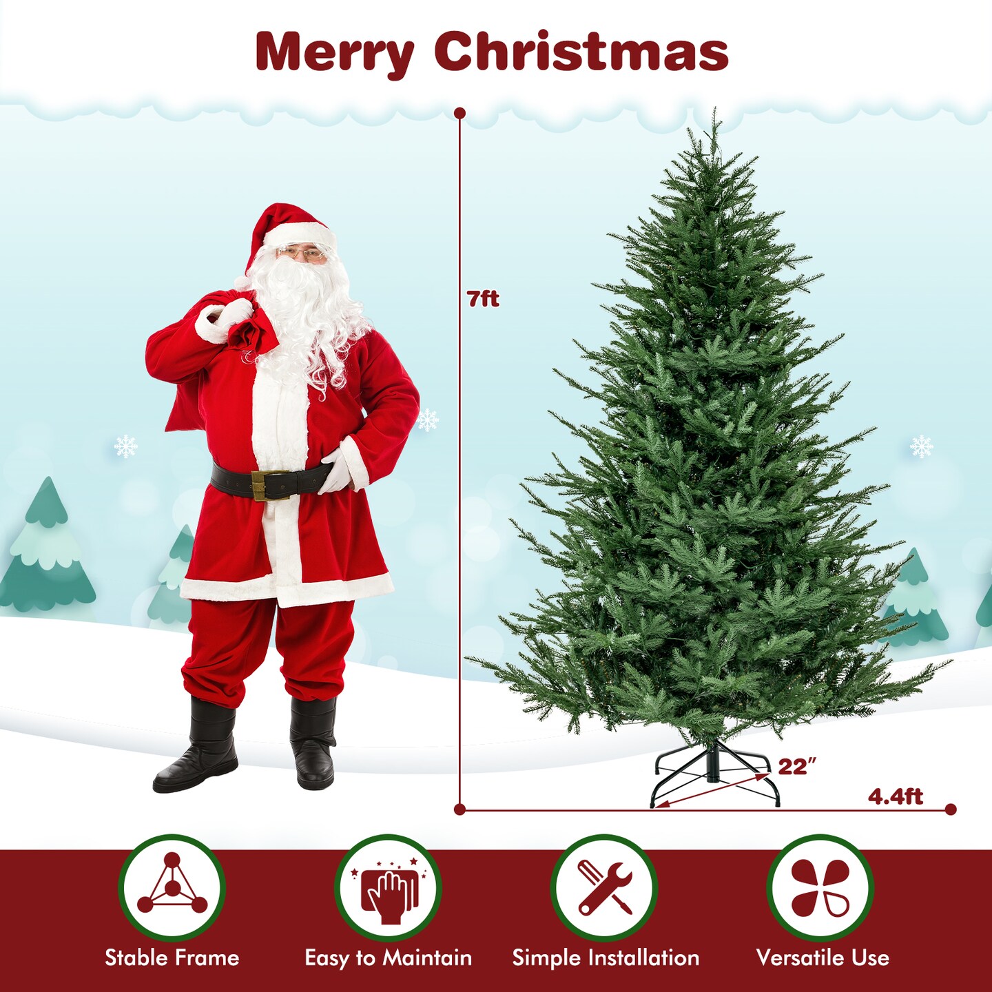 Pre-lit Christmas Tree with 280 Warm White LED Lights and 8 Lighting Modes