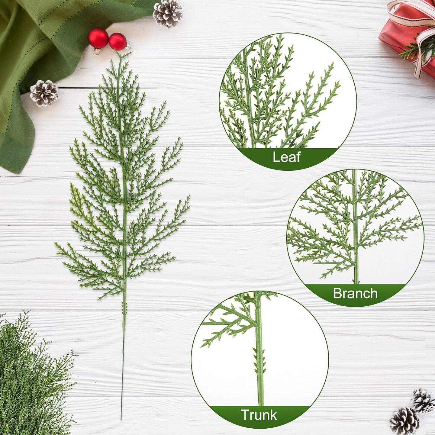 40 Pcs Artificial Pine Sprigs Faux Greenery Stems Pine Picks Plastic Christmas Decor - DIY Holiday Accessories (40, Green)