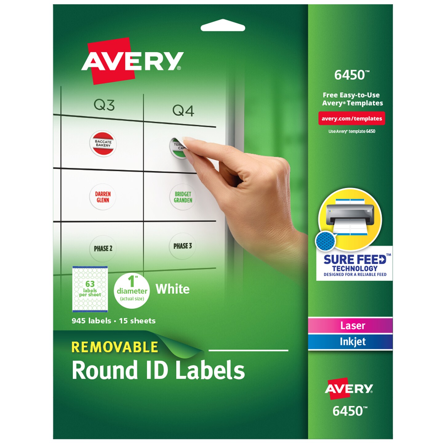 Avery Multiuse Removable Round Labels with Sure Feed, 945, 1", White Labels (6450) - 5 Pack