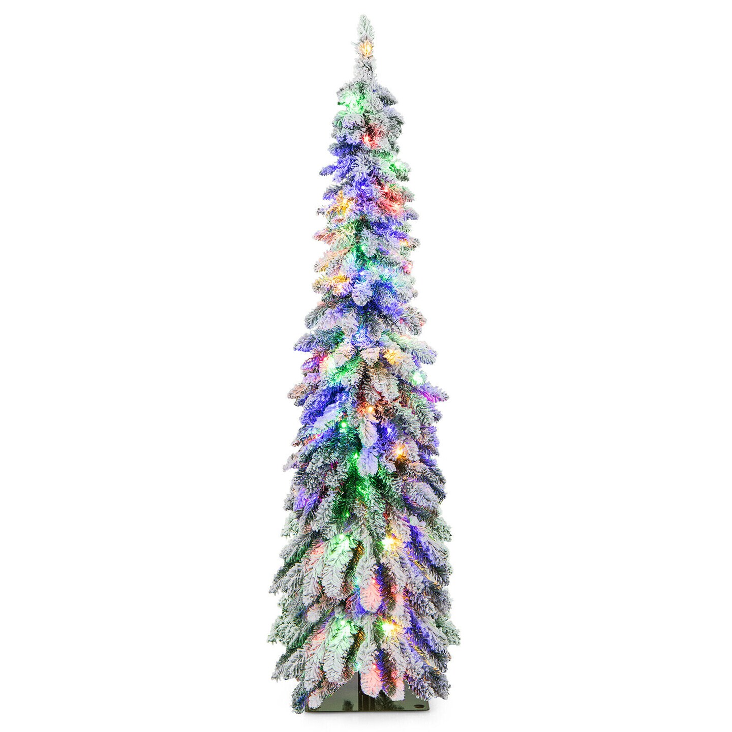 Pre-lit Artificial Christmas Tree Snow-Flocked Slim Pencil X-mas Decor