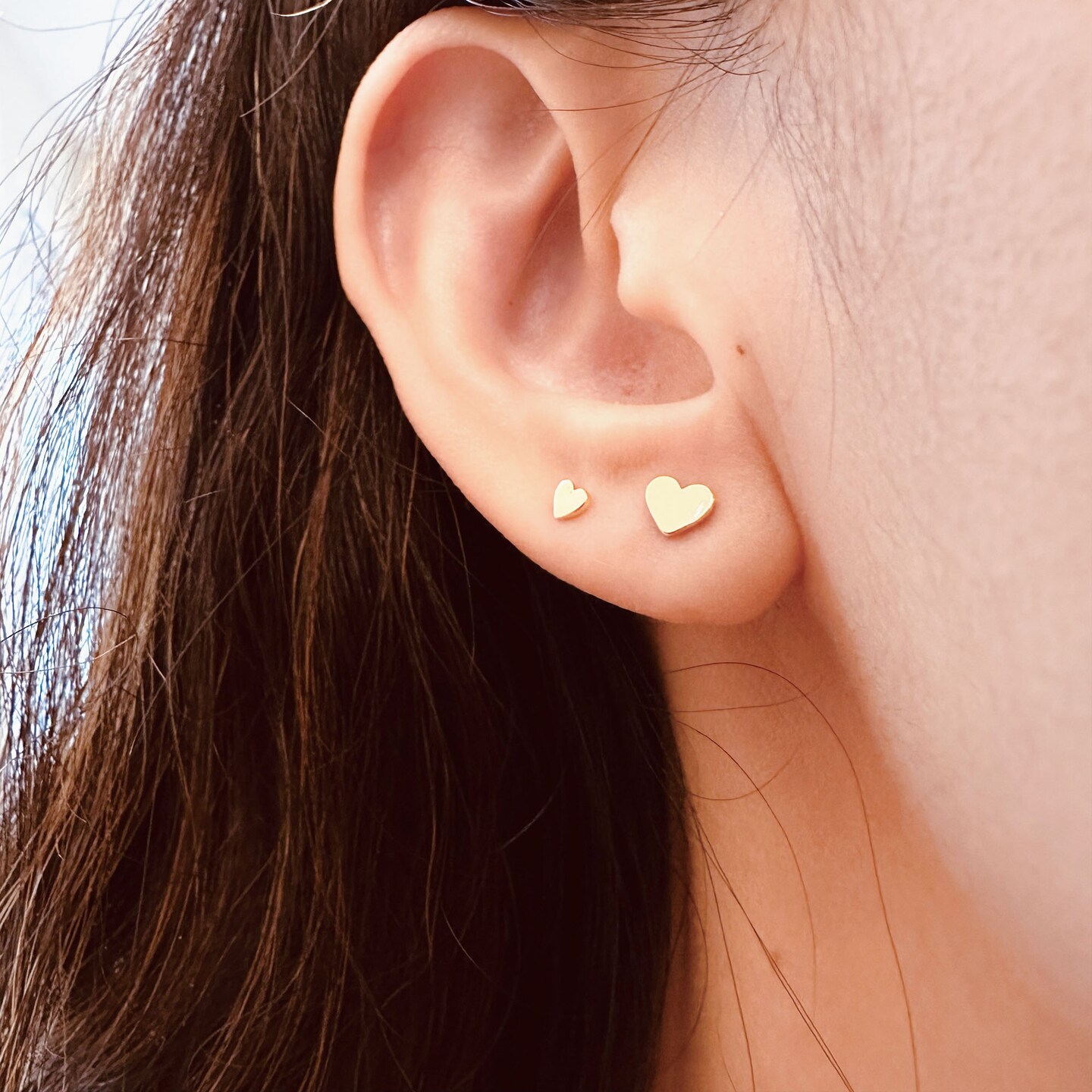 Tiny heart stud earrings in 925 sterling silver, two sizes cute