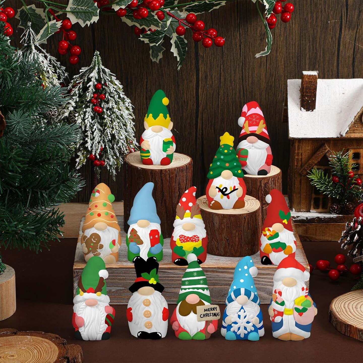12 Sets Ceramic to Paint Winter Christmas Ready to Paint Your Own Ceramic DIY Paintable Figurine