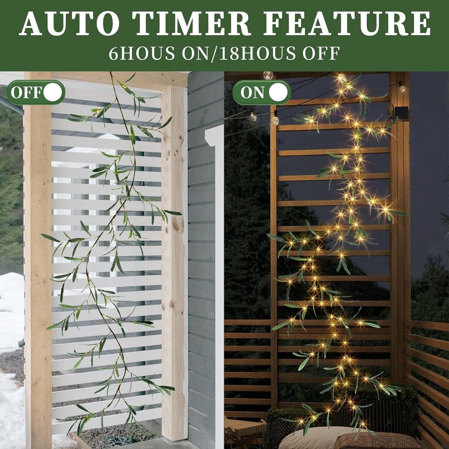 Lighted Artificial Olive Garland, 6FT LED Faux Greenery Vine Garland Lights Battery Operated