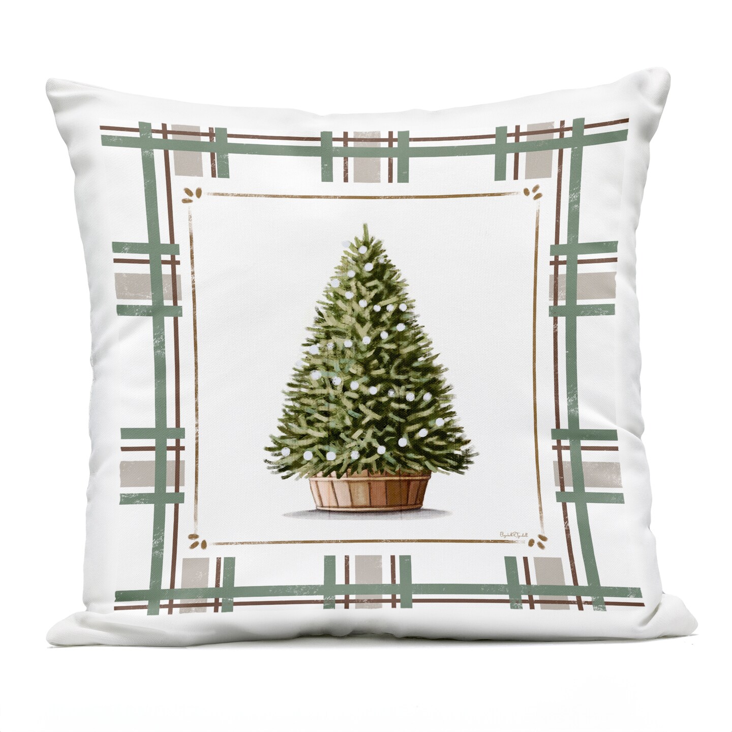 Stupell Industries Potted Christmas Tree Plaid Outdoor Printed Pillow design by Elizabeth Tyndall, 18 x 7 x 18