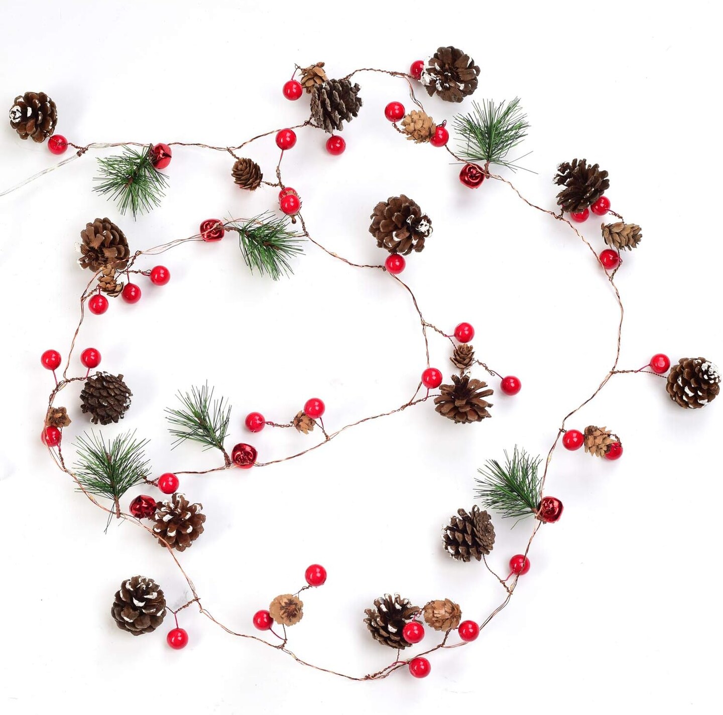 6.7FT Christmas Garland with Lights, 20 LED Red Berry Pine Cone Garland Lights Battery Operated