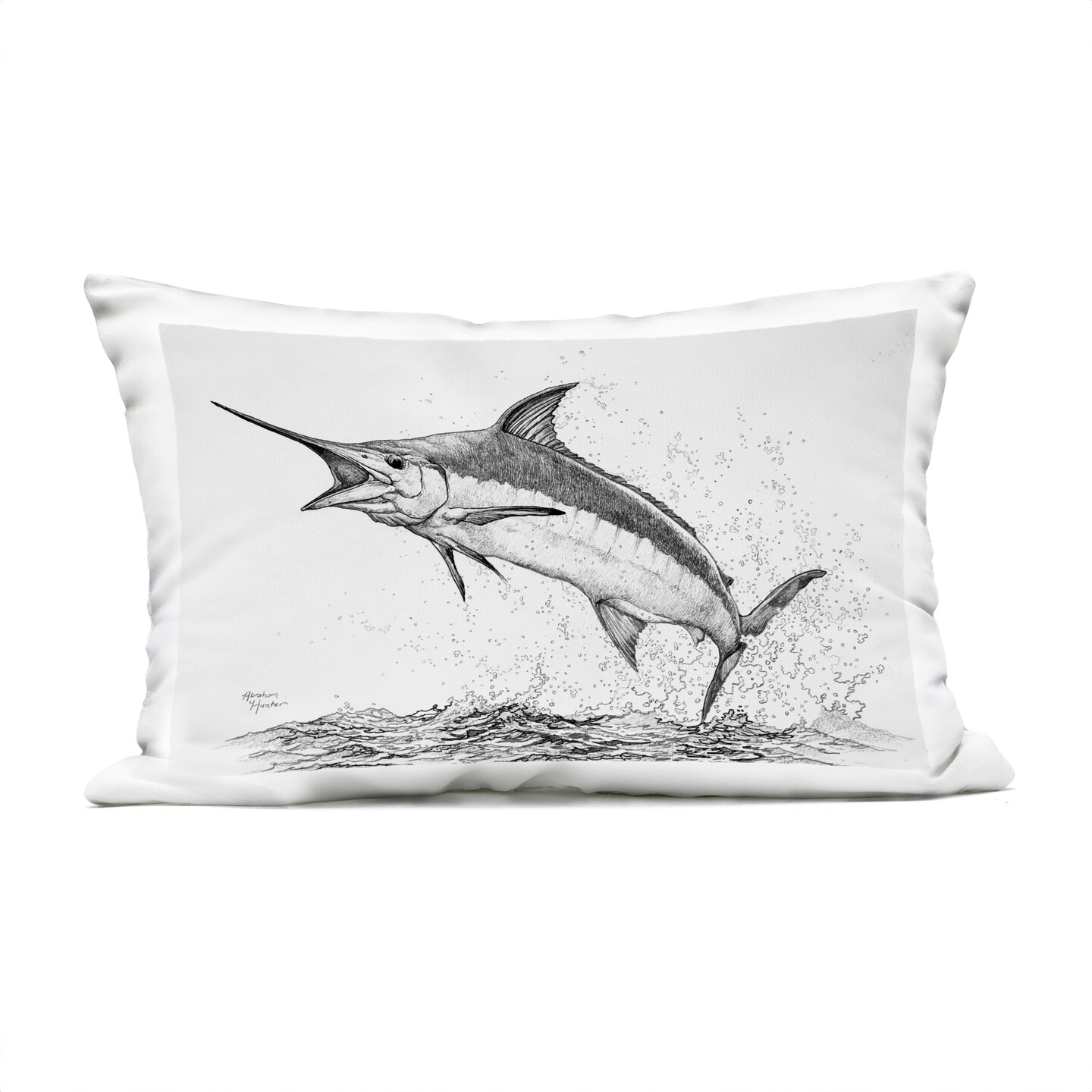 Stupell Industries Jumping Blue Marlin Sketch Outdoor Printed Pillow design by Abraham Hunter, 14 x 7 x 20