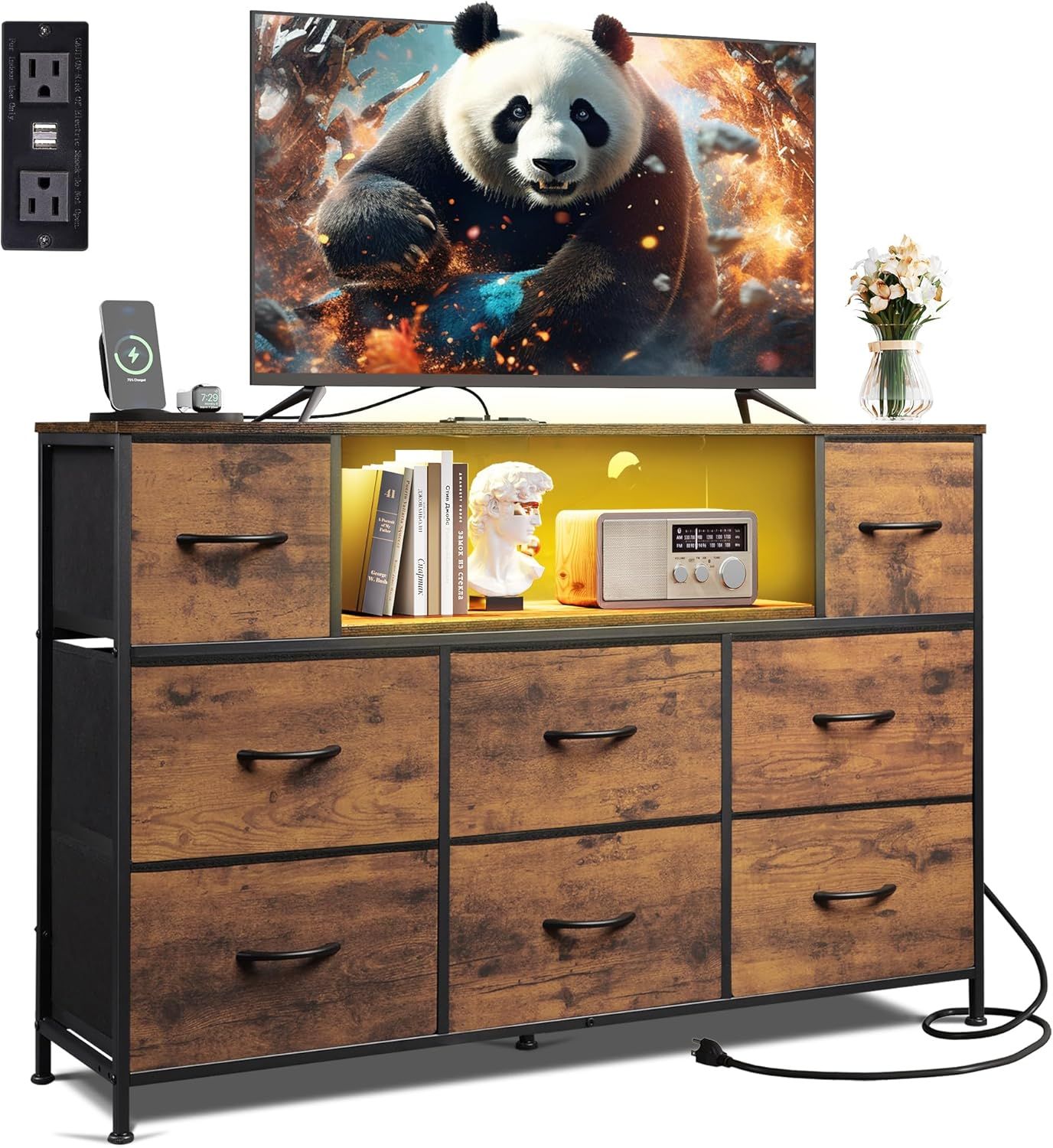 black tv stand dresser DrawXynth with Mount, Fabric with 5 Drawers for 32/45/55/60/65/75 inch TVs, Dresser Entertainment Center, Modern Media TV Console Table : Home & Kitchen perfect for housing your PS5 TV Stand Dresser for Bedroom