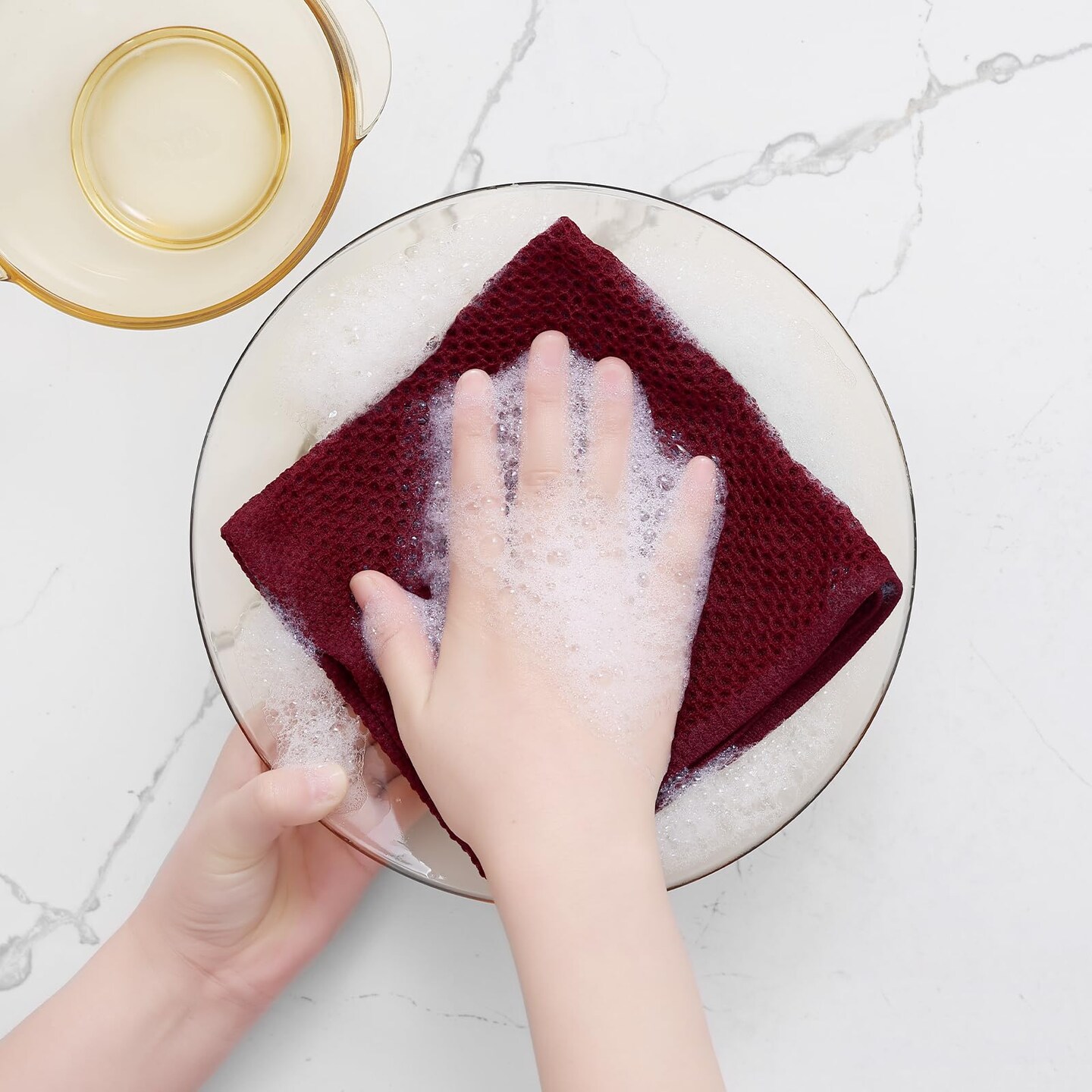 100% Cotton Waffle Weave Kitchen Dish Cloths, Ultra Soft Absorbent Quick Drying Dish Towels, 12 x 12 Inches, 6-Pack, Burgundy