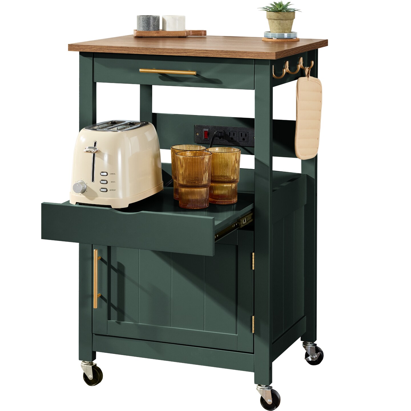 Best Choice Products Rolling Kitchen Island Cart, Cabinet W/ Drawer, Sliding Tray, Outlet, Wheels, Hooks