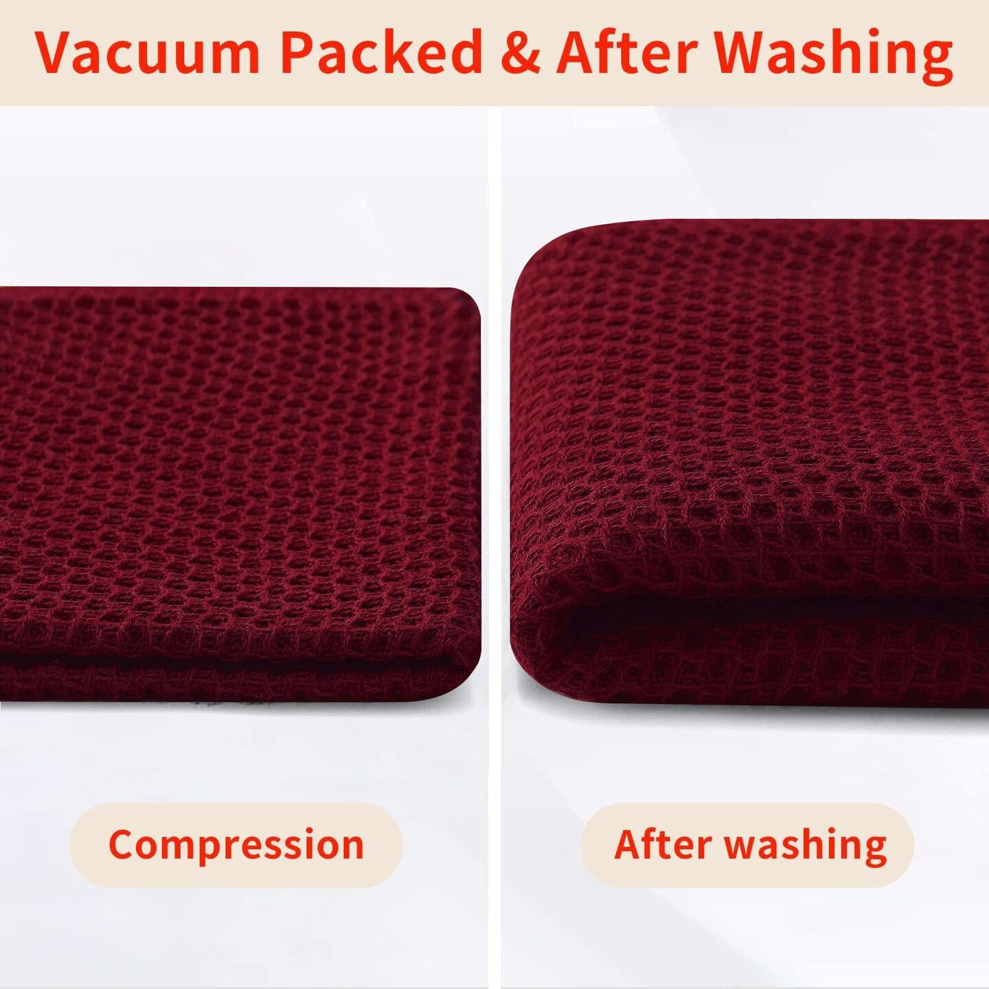 100% Cotton Waffle Weave Kitchen Dish Cloths, Ultra Soft Absorbent Quick Drying Dish Towels, 12 x 12 Inches, 6-Pack, Burgundy