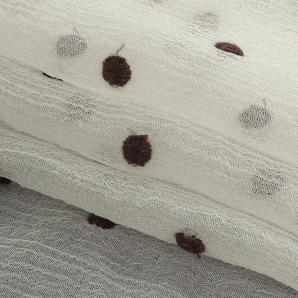 1 Yard Coconut Milk Chocolate Embroidered Dots Crinkled Silk Georgette Fabric 48 inch Width