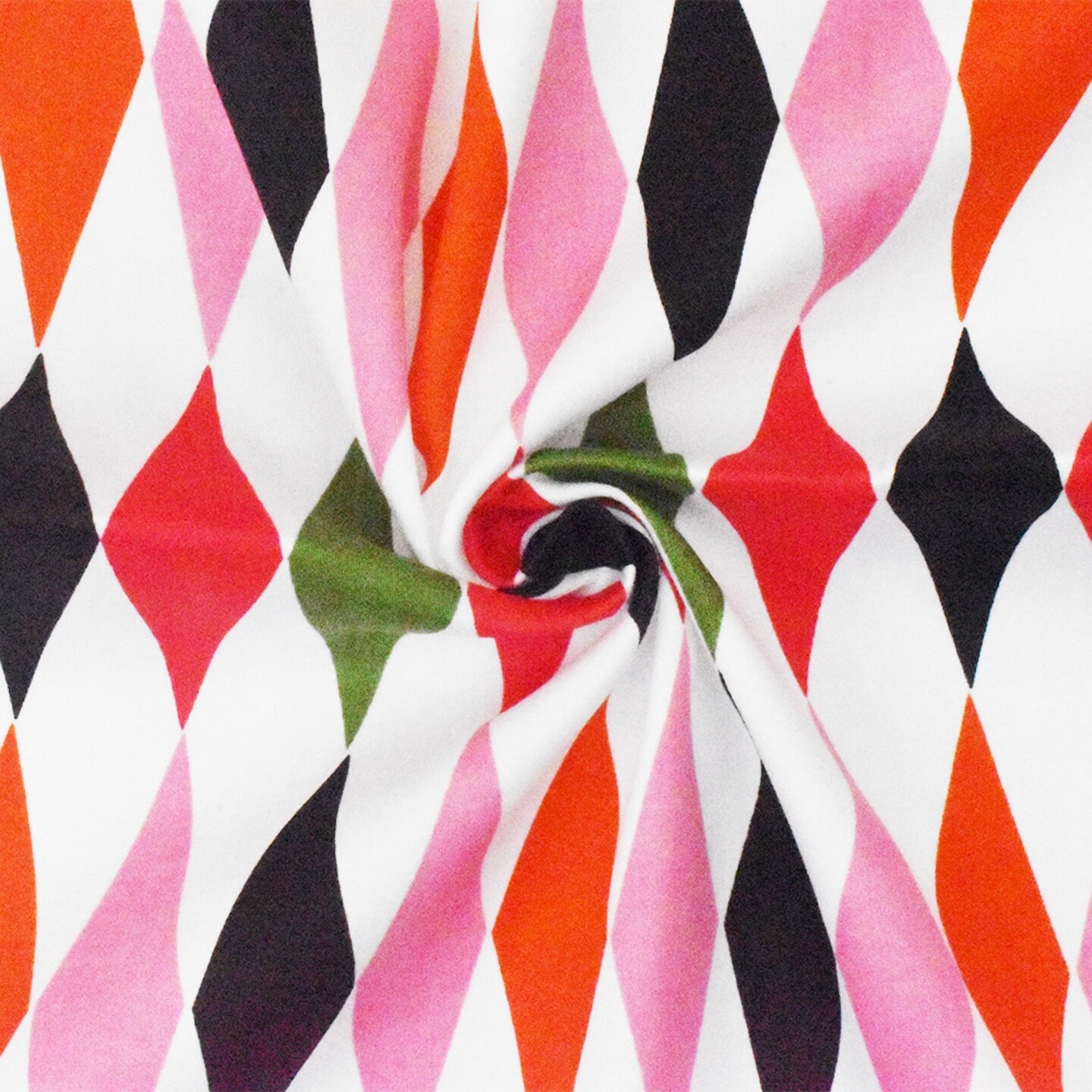 White-Red-Multi Diamond Printed Stretch Cotton Twill Sateen Woven Fabric By the Yard