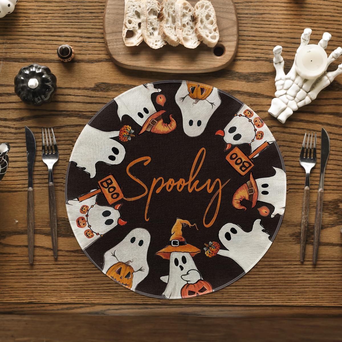Spooky Ghost Halloween Round Placemats Set of 4