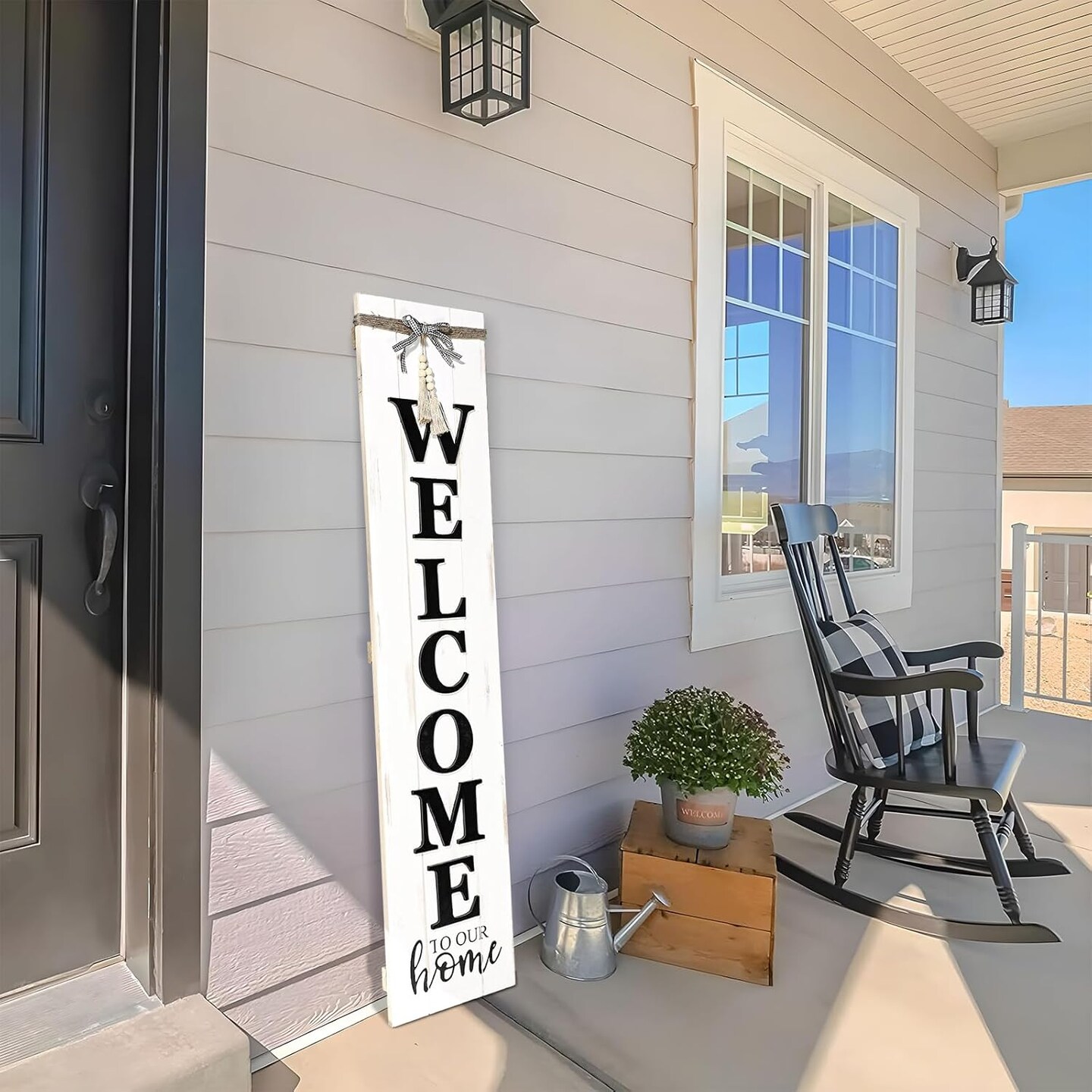 Solid Wood Farmhouse Welcome Sign (Whitewashed)
