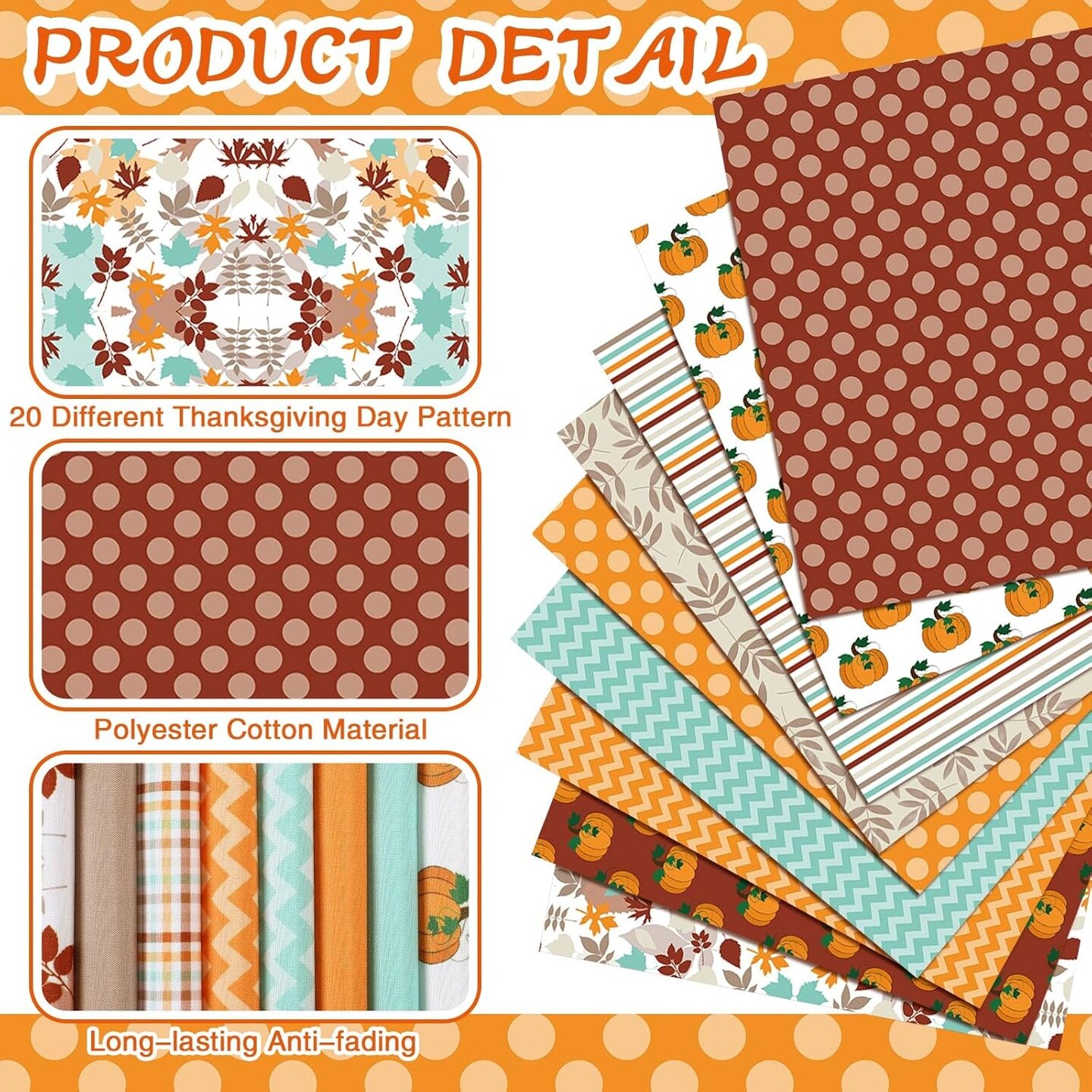 20 Pcs Fall Pumpkin Quilting Fabric Square - 10&#x27;&#x27;x10&#x27;&#x27;