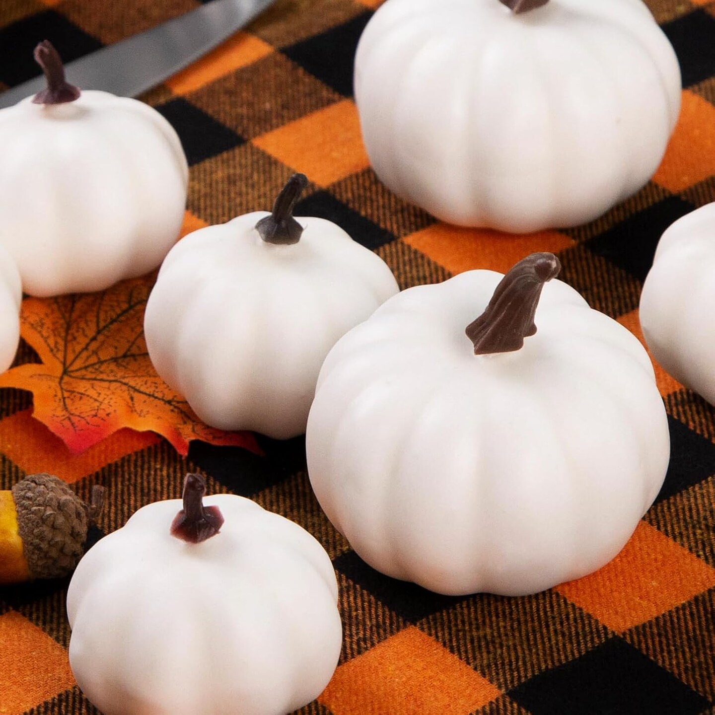 12PCS White Fake Pumpkins Fall Harvest Pumpkins Faux