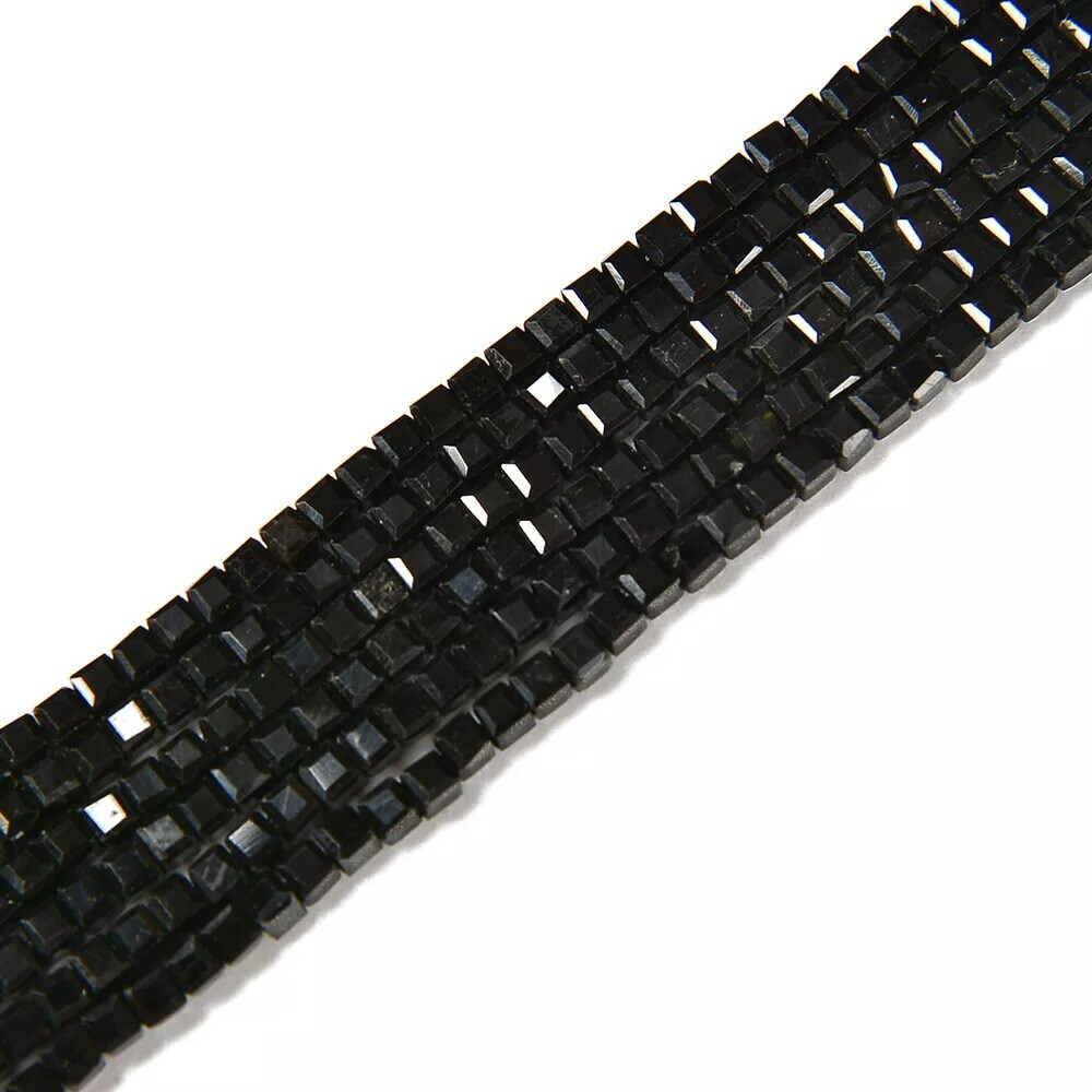 Black Tourmaline Faceted Cube Beads Size 2mm 15.5'' Strand (2mm)