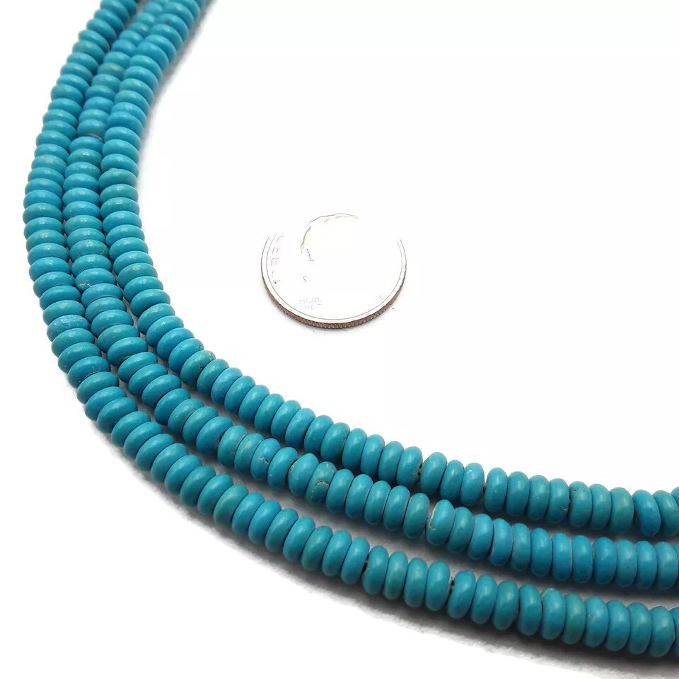 Bright Blue Turquoise Smooth Rondelle Beads 2x4mm 15.5&#x22; Strand