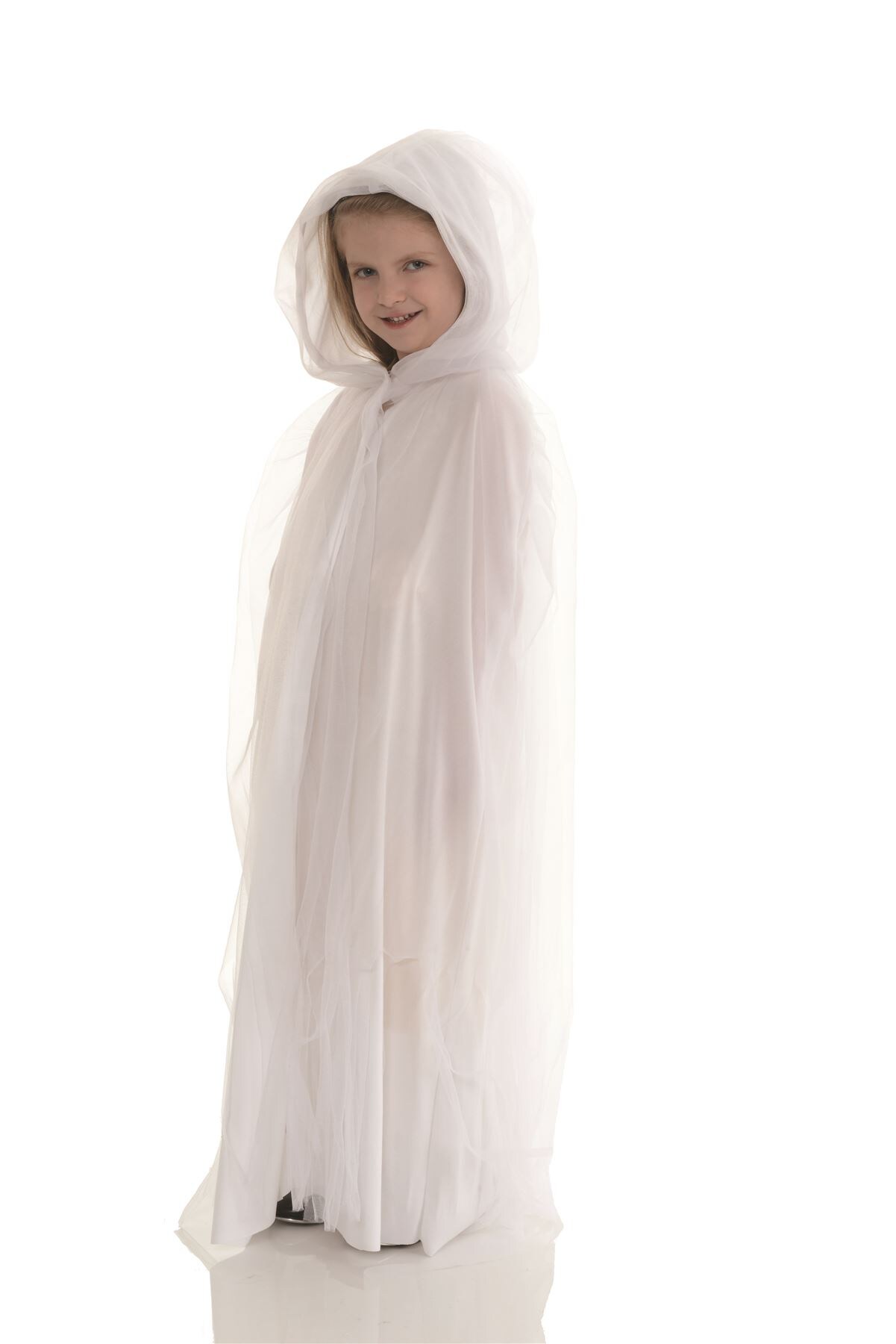 White Tulle Cape Long Bride Ghost Zombie Princess Queen Kids Girls Halloween Costume Accessory