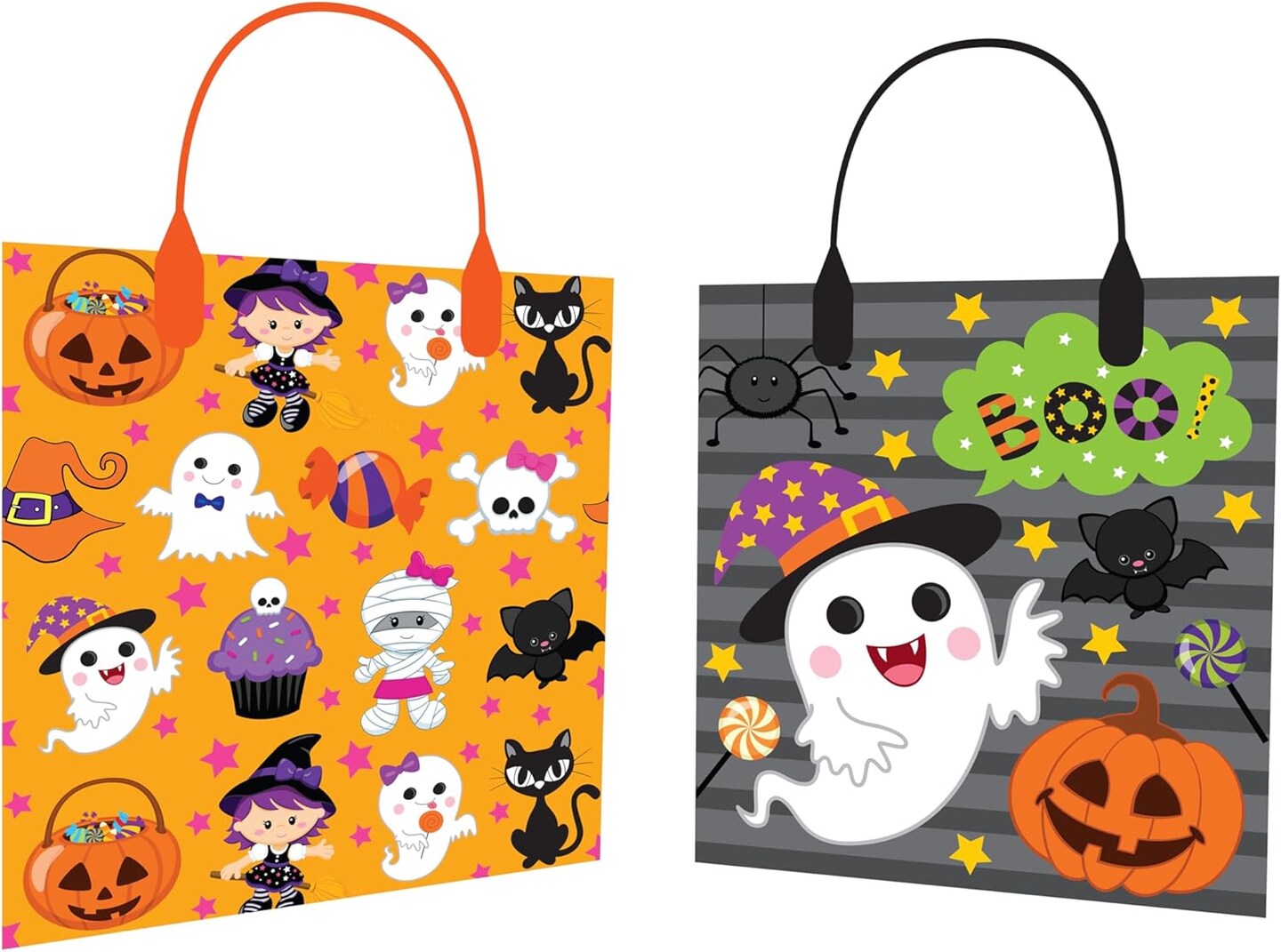 TINYMILLS Halloween Party Favor Bags Candy Treat Bags with Handles for Kids Trick or Treat Bags for Halloween Party, Truck or Treat Event Bags Classroom Halloween Goodie Bags, Pack of 12