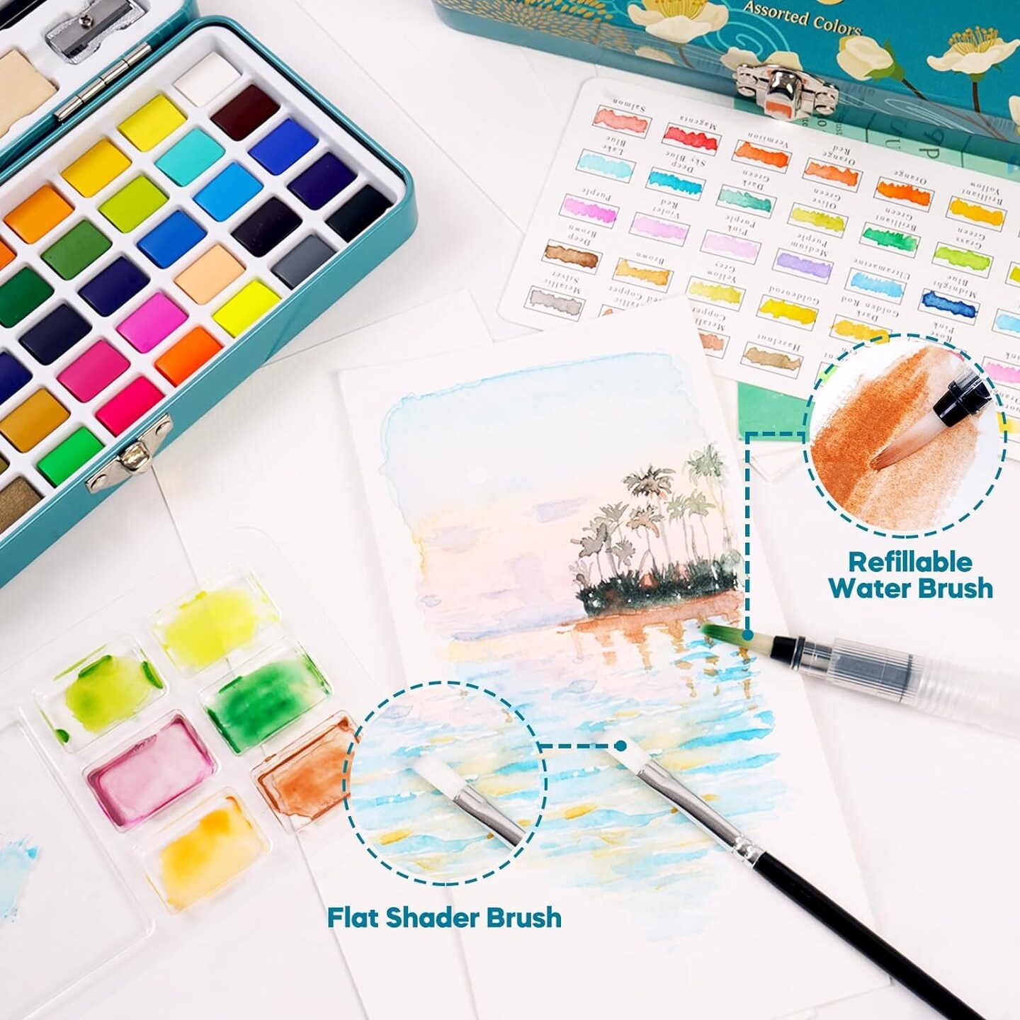 TAVOLOZZA Watercolor Paint Set, 50 Vivid Colors Including Metallic and Fluorescent Colors in Gift Box,Perfect Watercolor Set for Artists, Painting Lovers