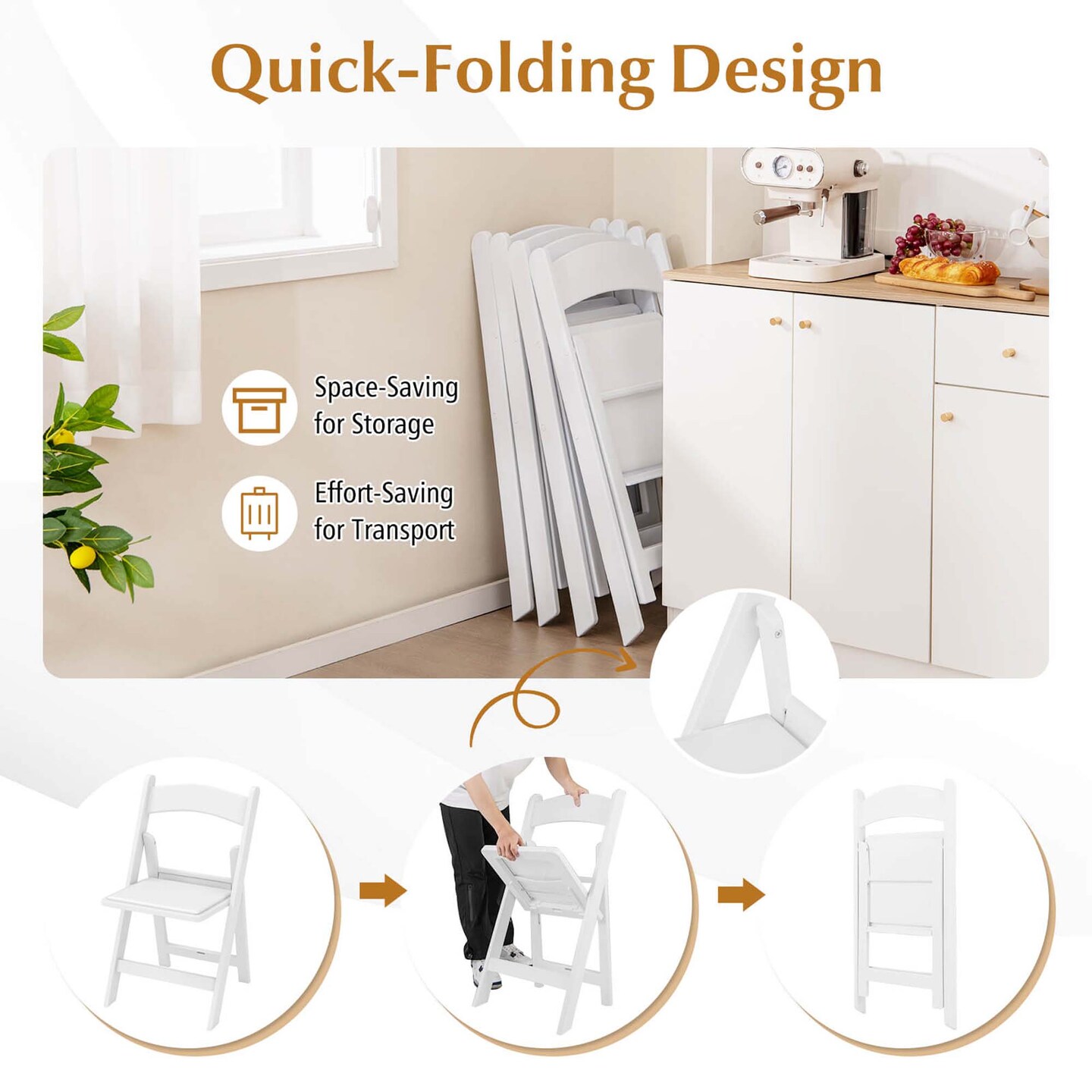 Costway 4/8/12/16/20 Pack Resin Folding Chairs with Padded Seat All-Weather Resin Frame Patio