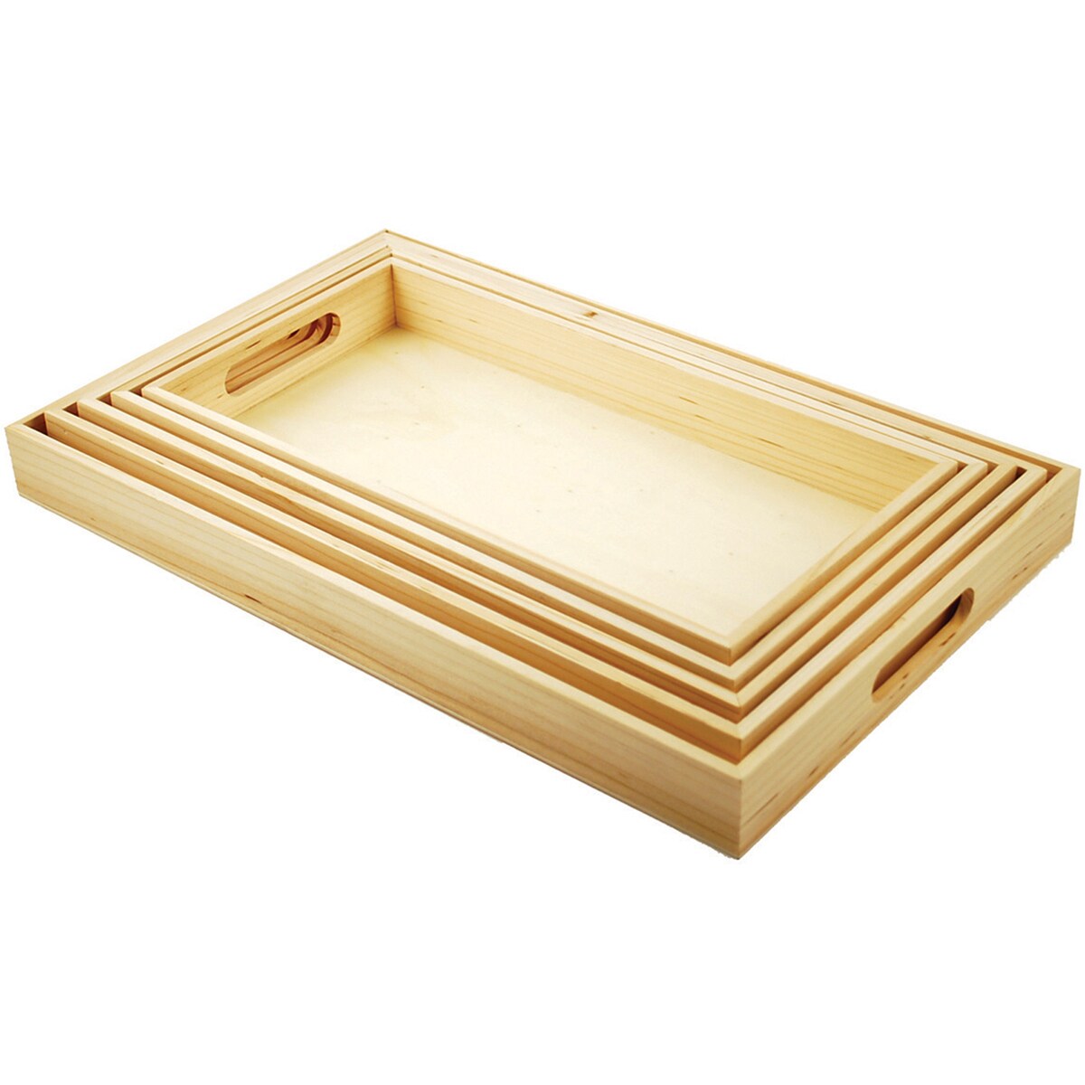 Multicraft Paintable Wooden Trays W/Handles 5/Pkg-6.625&#x22;X13&#x22;To 10.25&#x22;X16.125&#x22;