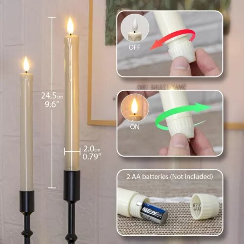 Kitcheniva 6 Set LED Lighting Real Wax Flameless Moving Wick Taper Candles