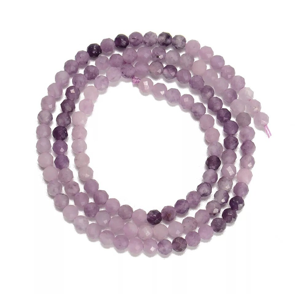 Natural Gradient Lepidolite Faceted Round Beads Size 3mm 15.5&#x27;&#x27; Strand