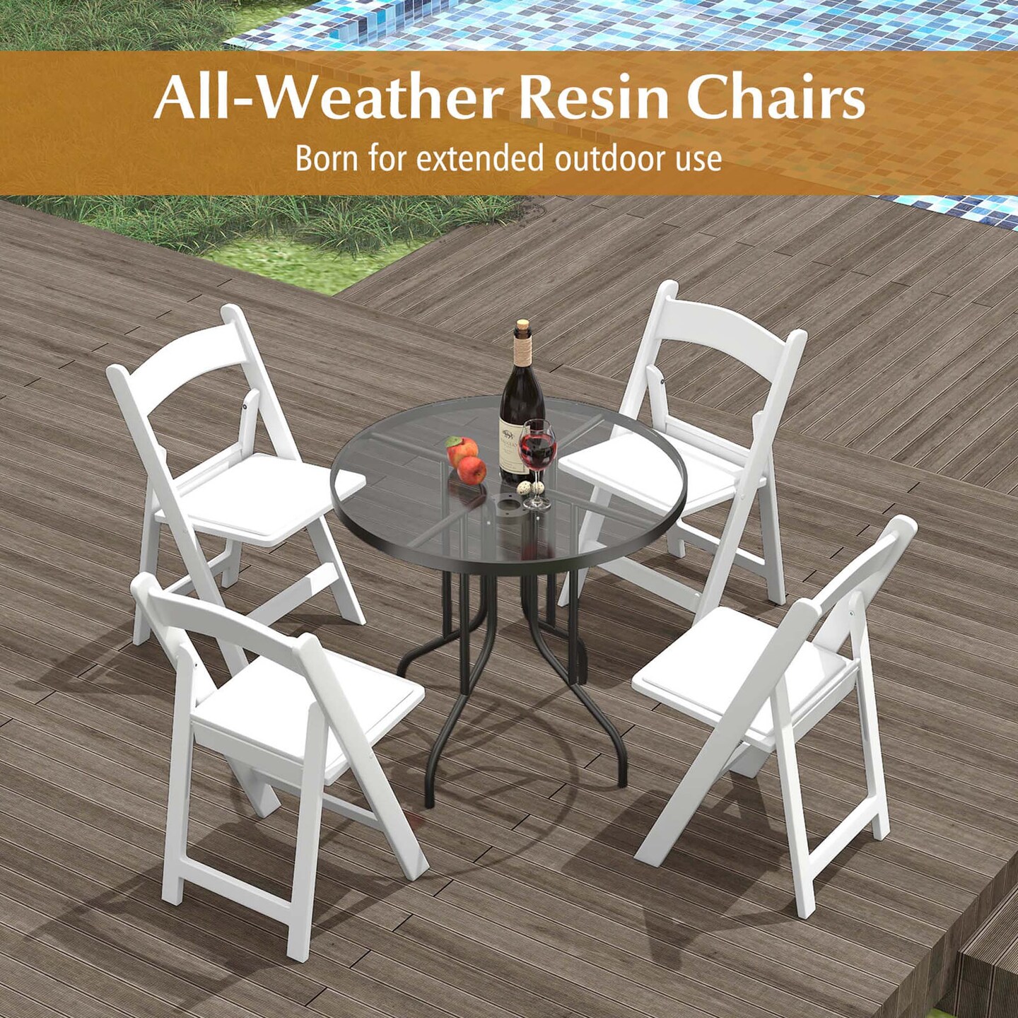Costway 4/8/12/16/20 Pack Resin Folding Chairs with Padded Seat All-Weather Resin Frame Patio White