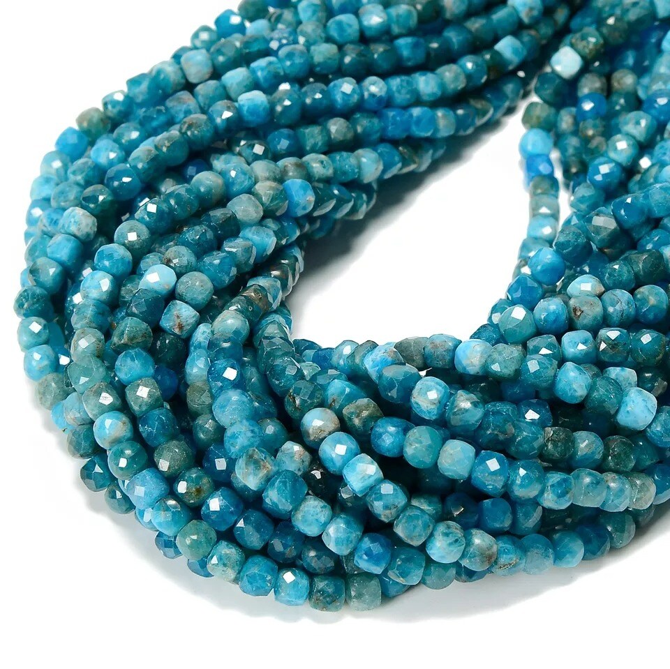 Natural Dark Blue Apatite Faceted Cube Beads 4-5mm 15.5" Strand