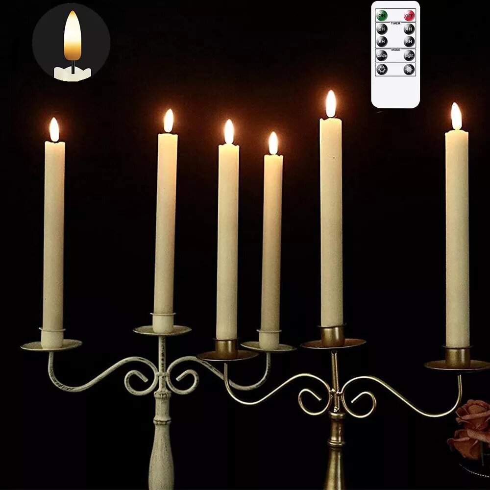 Kitcheniva 6 Set LED Lighting Real Wax Flameless Moving Wick Taper Candles