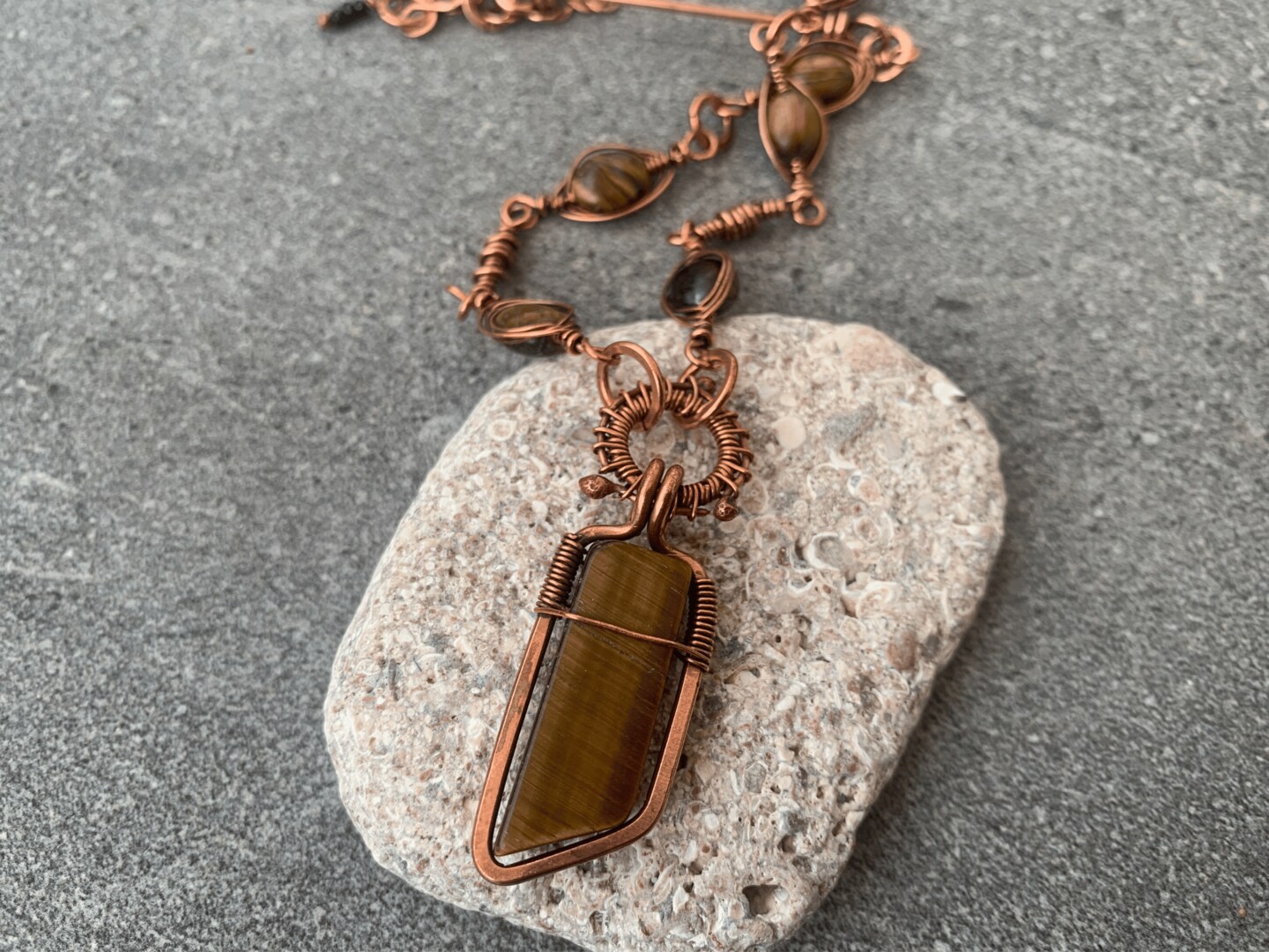 Handmade resin pendant wrapped w/ outlet copper wire