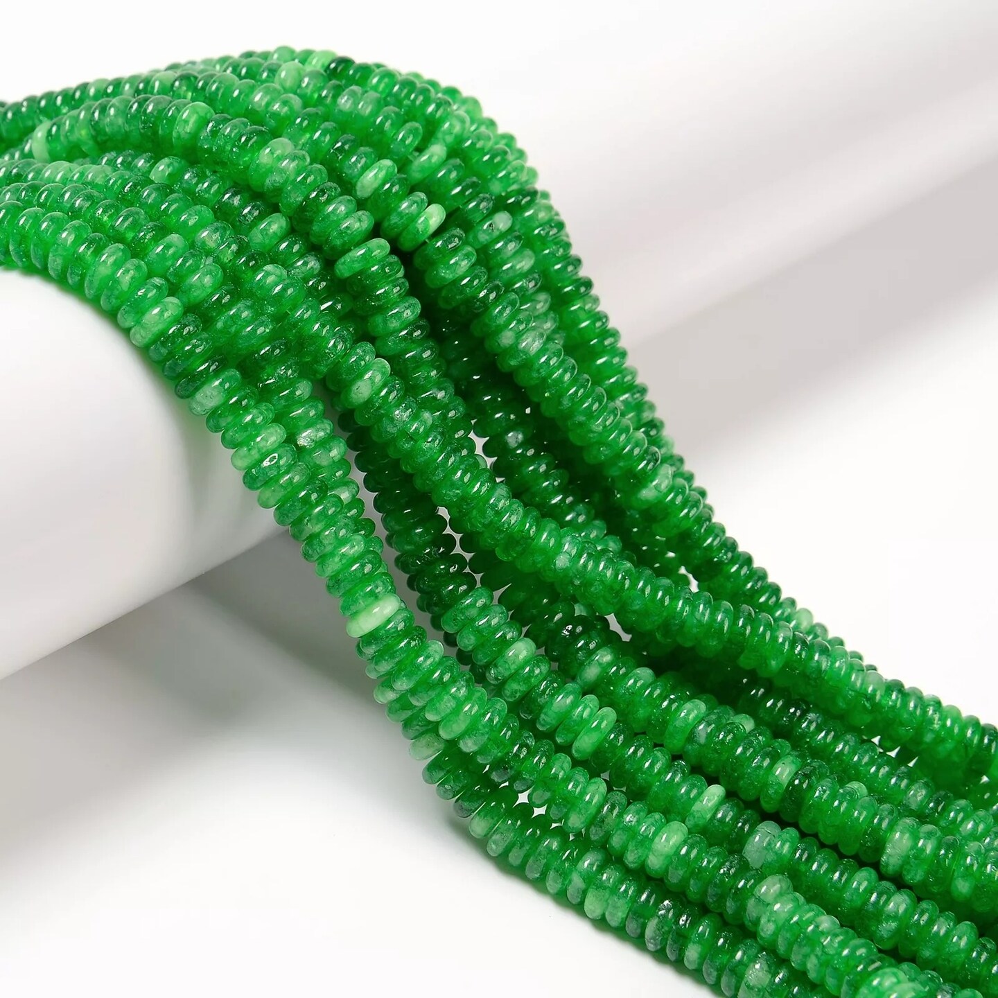 Green Dyed Jade Smooth Rondelle Beads Size 2x6mm 15.5&#x27;&#x27; Strand