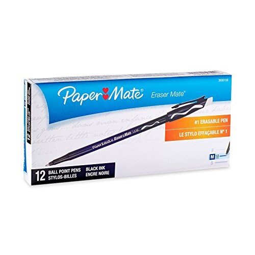 SANFORD, Eraser Mate Ballpoint Stick Erasable Pen, Black Ink, Medium, Dozen