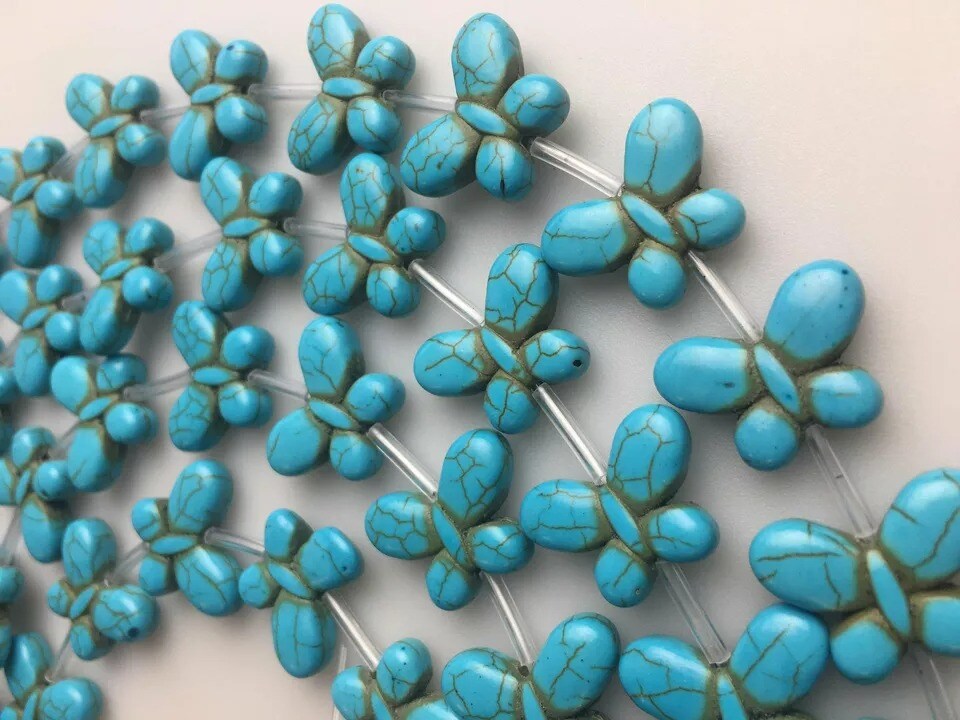 Blue Howlite Turquoise Butterfly Shape Beads 15x20mm 15.5" Strand
