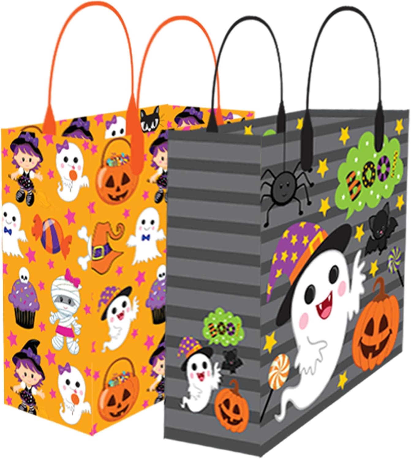 TINYMILLS Halloween Party Favor Bags Candy Treat Bags with Handles for Kids Trick or Treat Bags for Halloween Party, Truck or Treat Event Bags Classroom Halloween Goodie Bags, Pack of 12