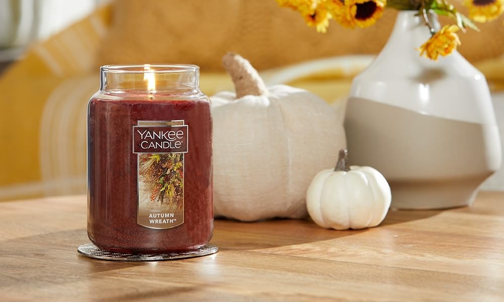 Autumn Wreath Scented, Classic 22oz Large Jar Single Wick Aromatherapy Candle with Over 110 Hours of Burn Time, Fall Fragrance