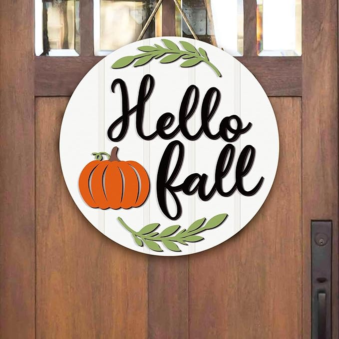 Hello Fall Decorations for Home - Fall Door Sign Pumpkin Wreath Hanger Decor Wall Door Decor for Indoor Outdoor Front Door Porch Farmhouse Turkey Wall Decorations